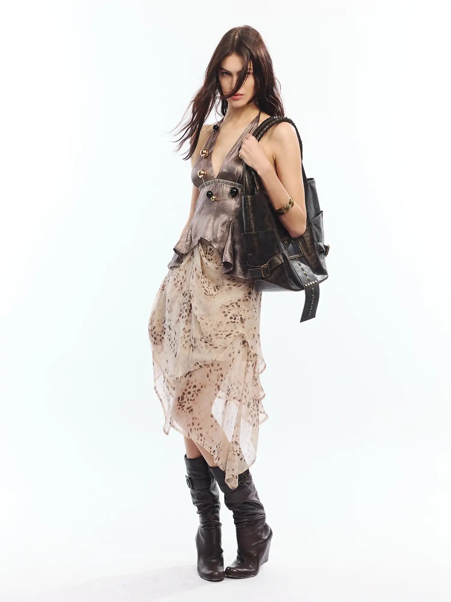 2th Desire Asymmetric Bias Cut Sheer Skirt Faded Leopard | Canton Collective