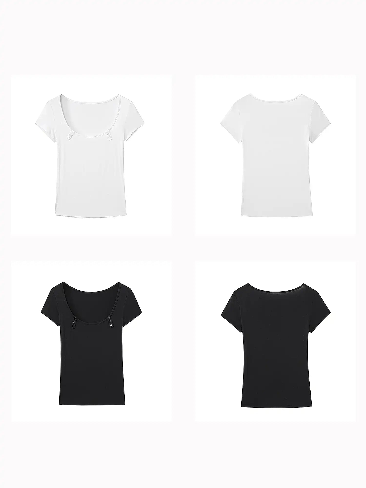 Deleteex Asymmetric Button Accent Fitted Stretch Short-Sleeve U-Neck Tee | Canton Collective