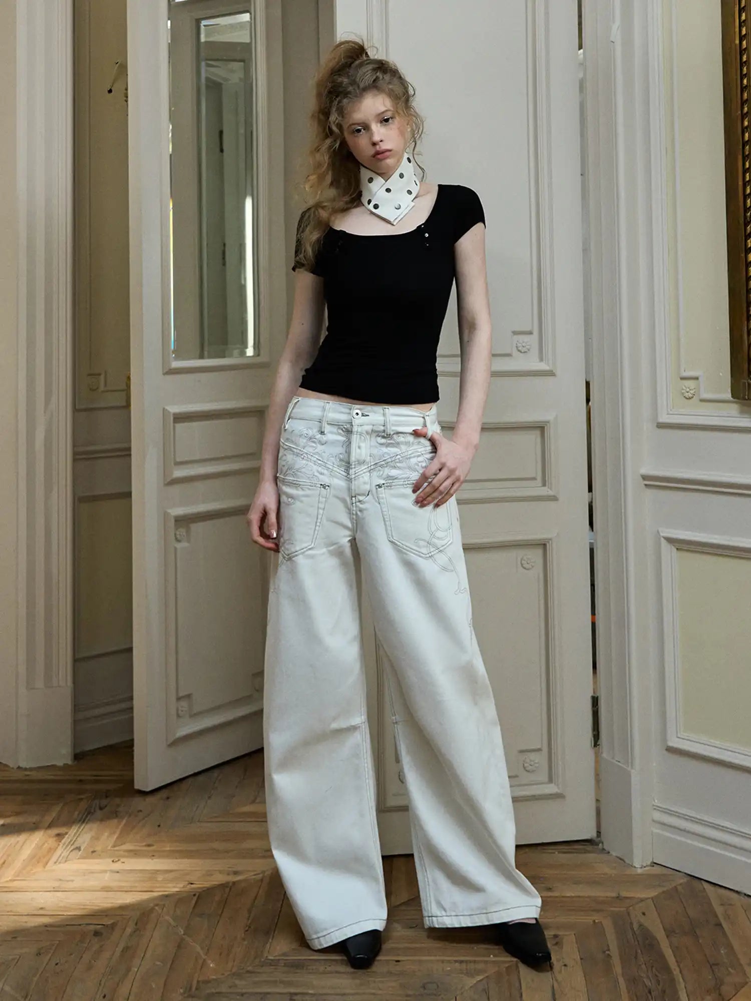 Deleteex Asymmetric Button Accent Fitted Stretch Short-Sleeve U-Neck Tee | Canton Collective