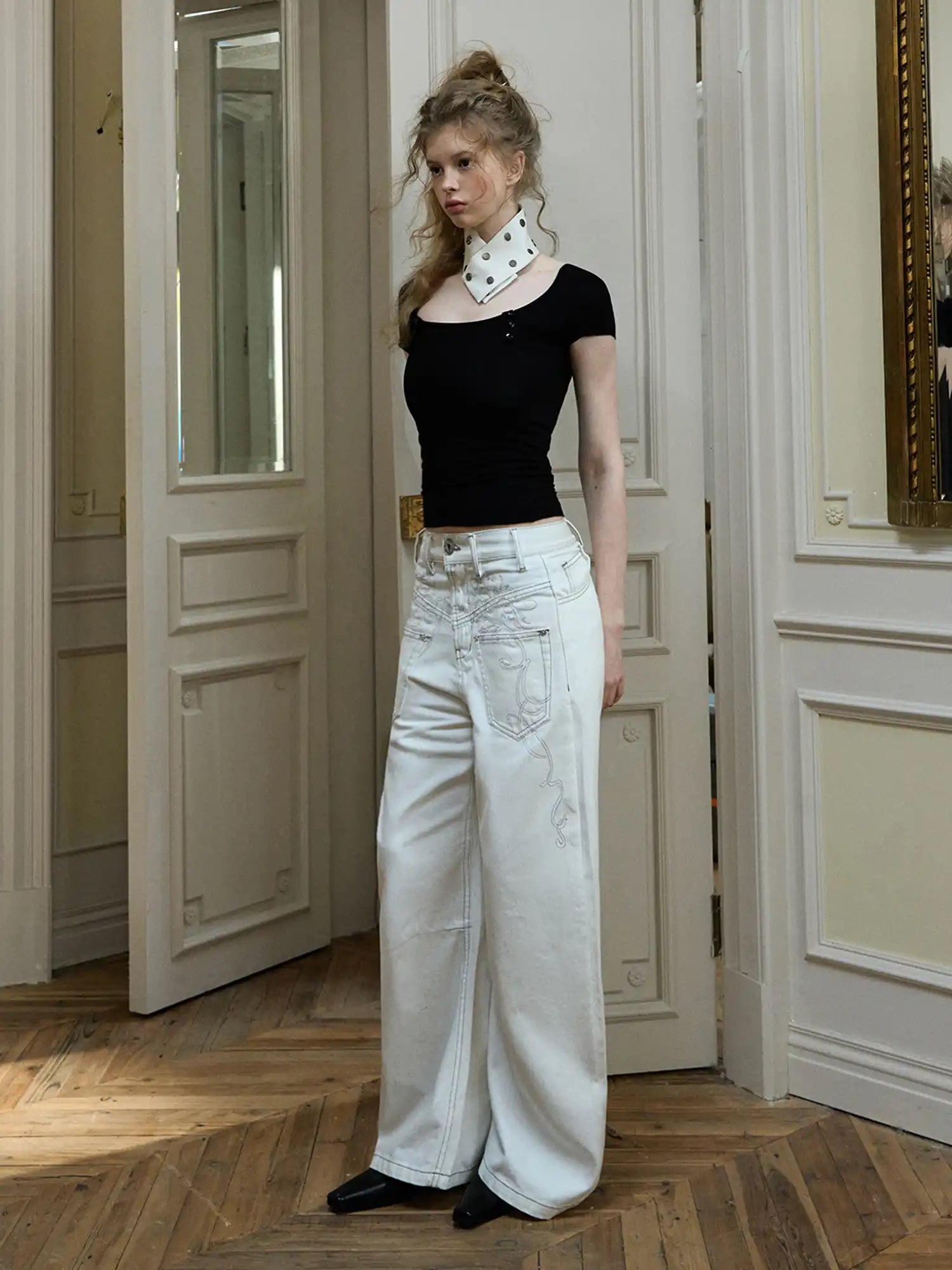 Deleteex Asymmetric Button Accent Fitted Stretch Short-Sleeve U-Neck Tee | Canton Collective