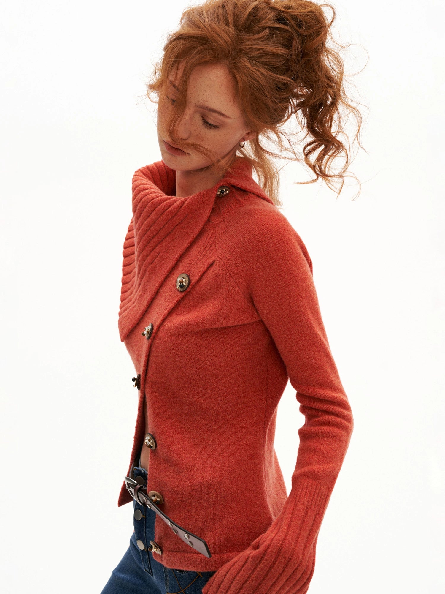 MAMC Asymmetric Button Fold Over Knit Cardigan | Canton Collective