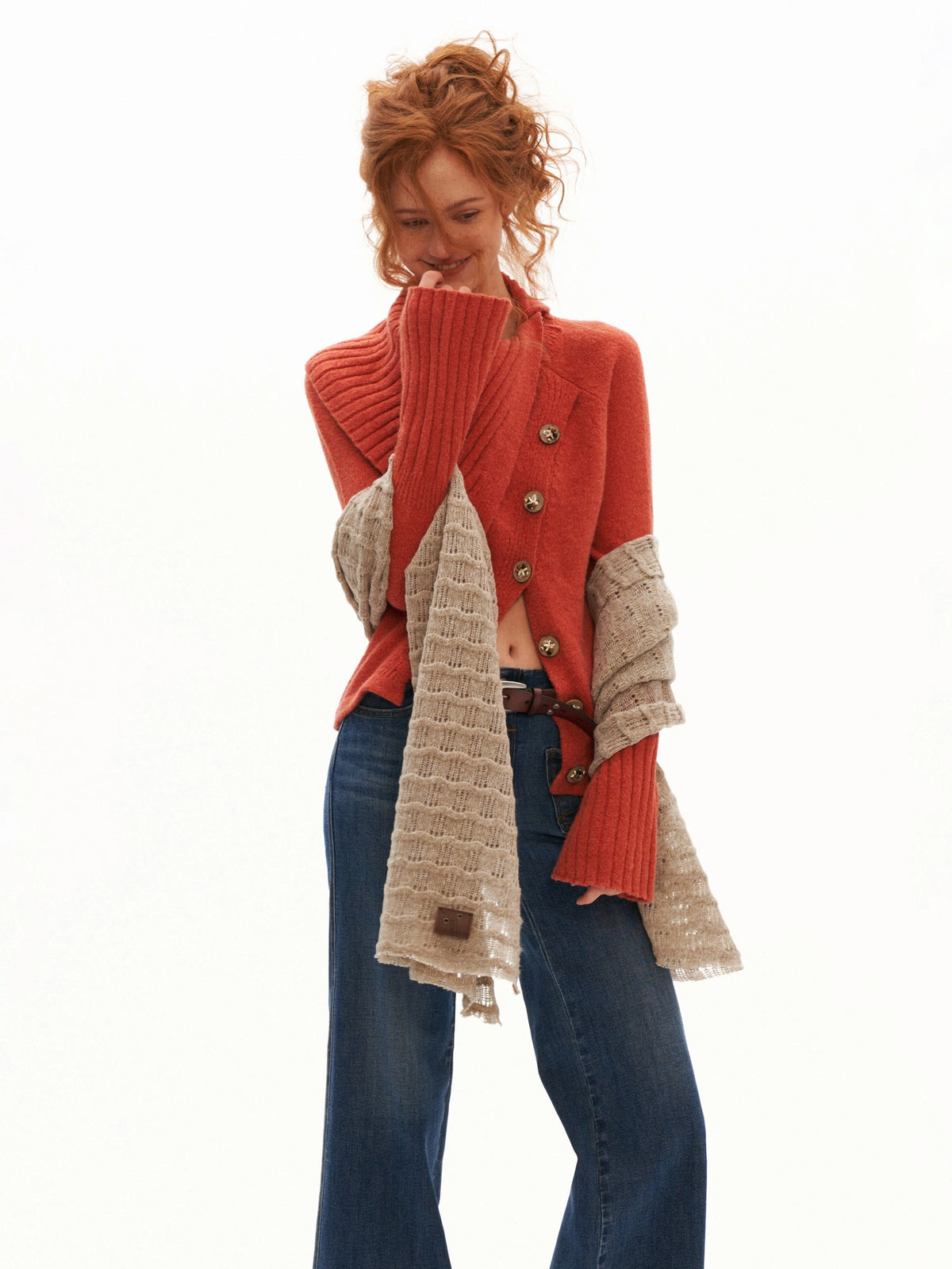 MAMC Asymmetric Button Fold Over Knit Cardigan | Canton Collective