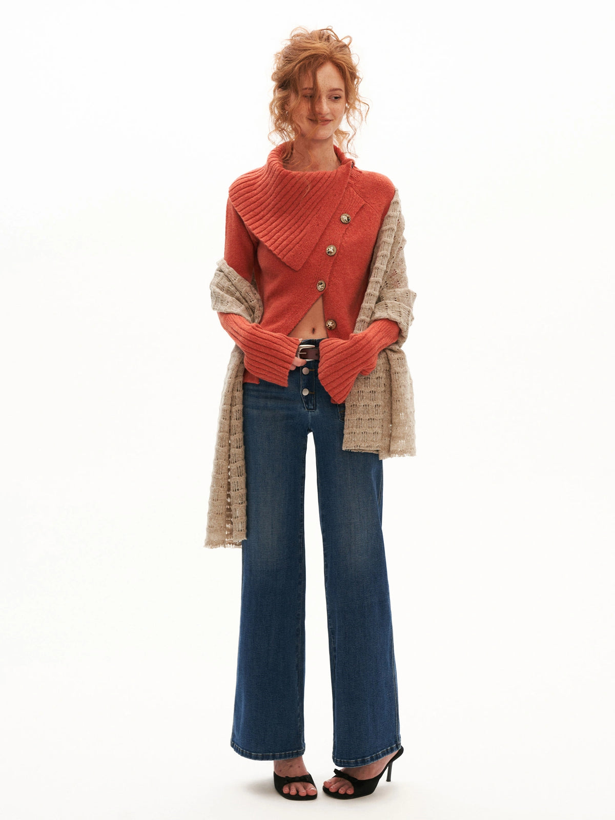 MAMC Asymmetric Button Fold Over Knit Cardigan | Canton Collective