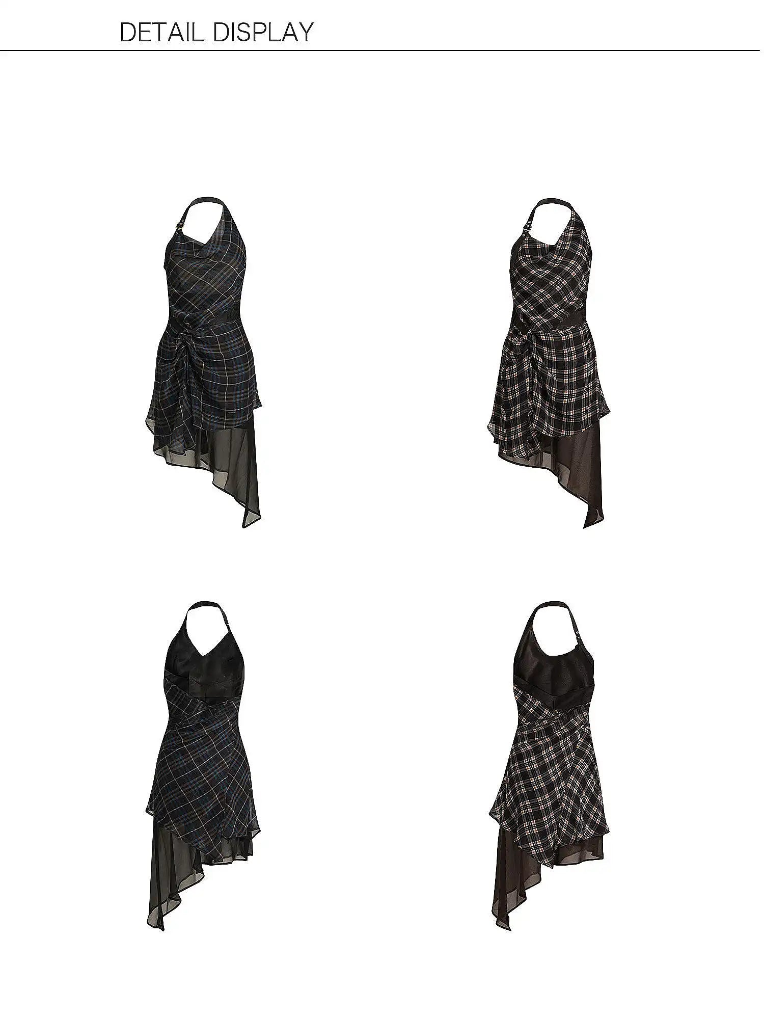 2th Desire Asymmetric Hem Backless Plaid Halter Dress | Canton Collective