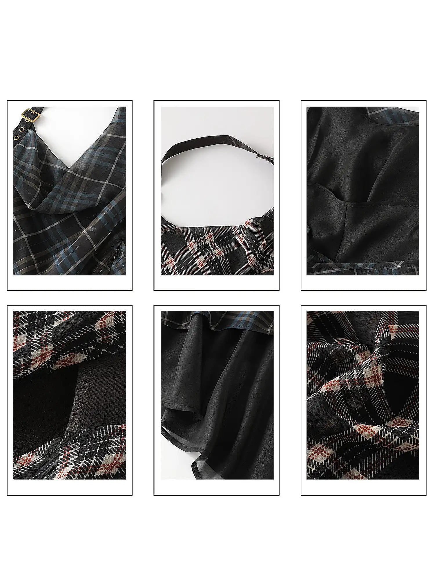 2th Desire Asymmetric Hem Backless Plaid Halter Dress | Canton Collective