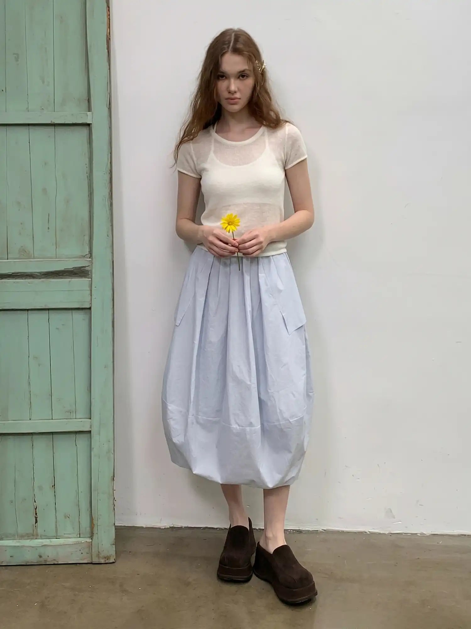 CantonCollective Design Asymmetric Hem Midi Bubble Skirt | Canton Collective