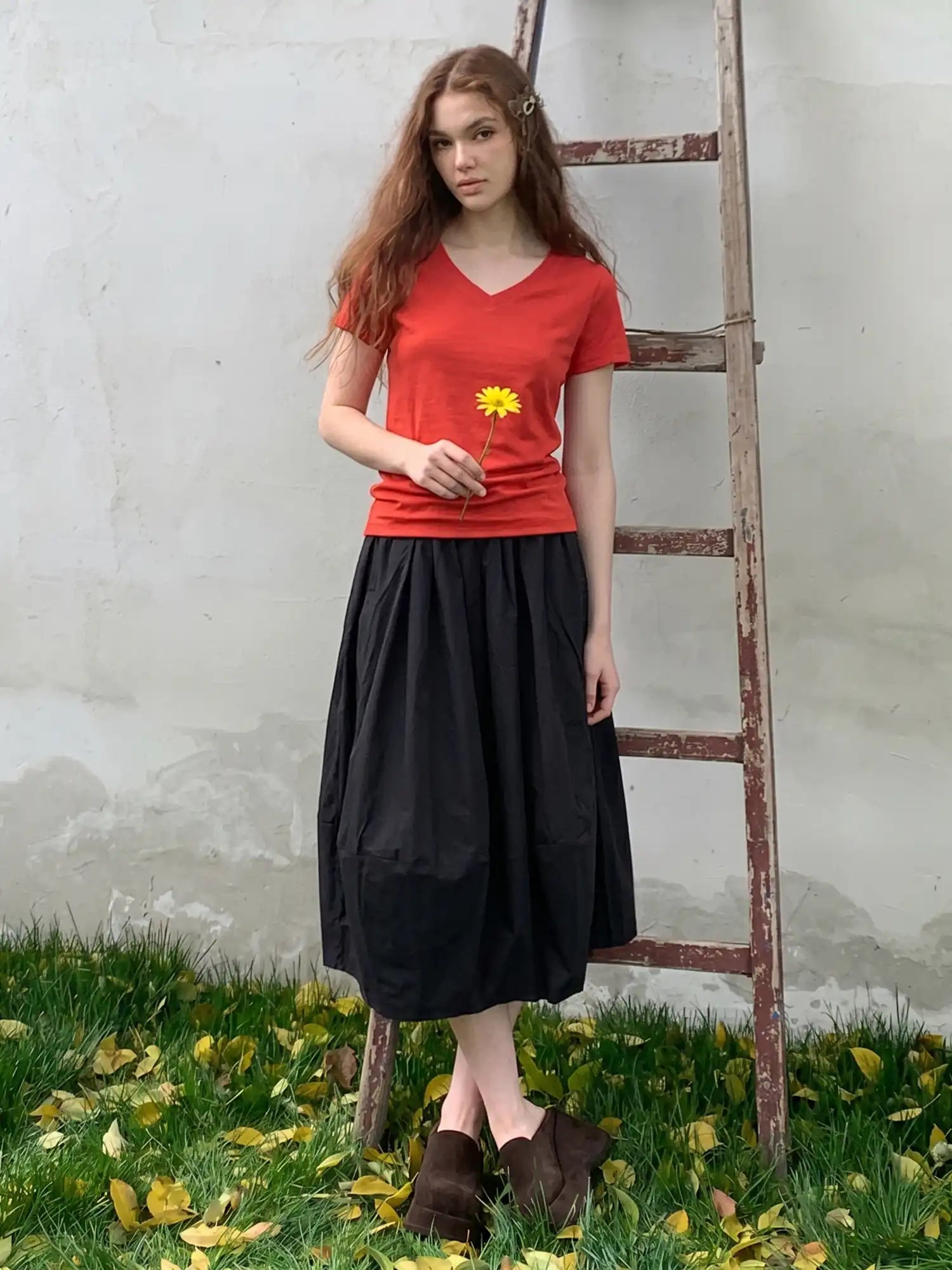 CantonCollective Design Asymmetric Hem Midi Bubble Skirt | Canton Collective