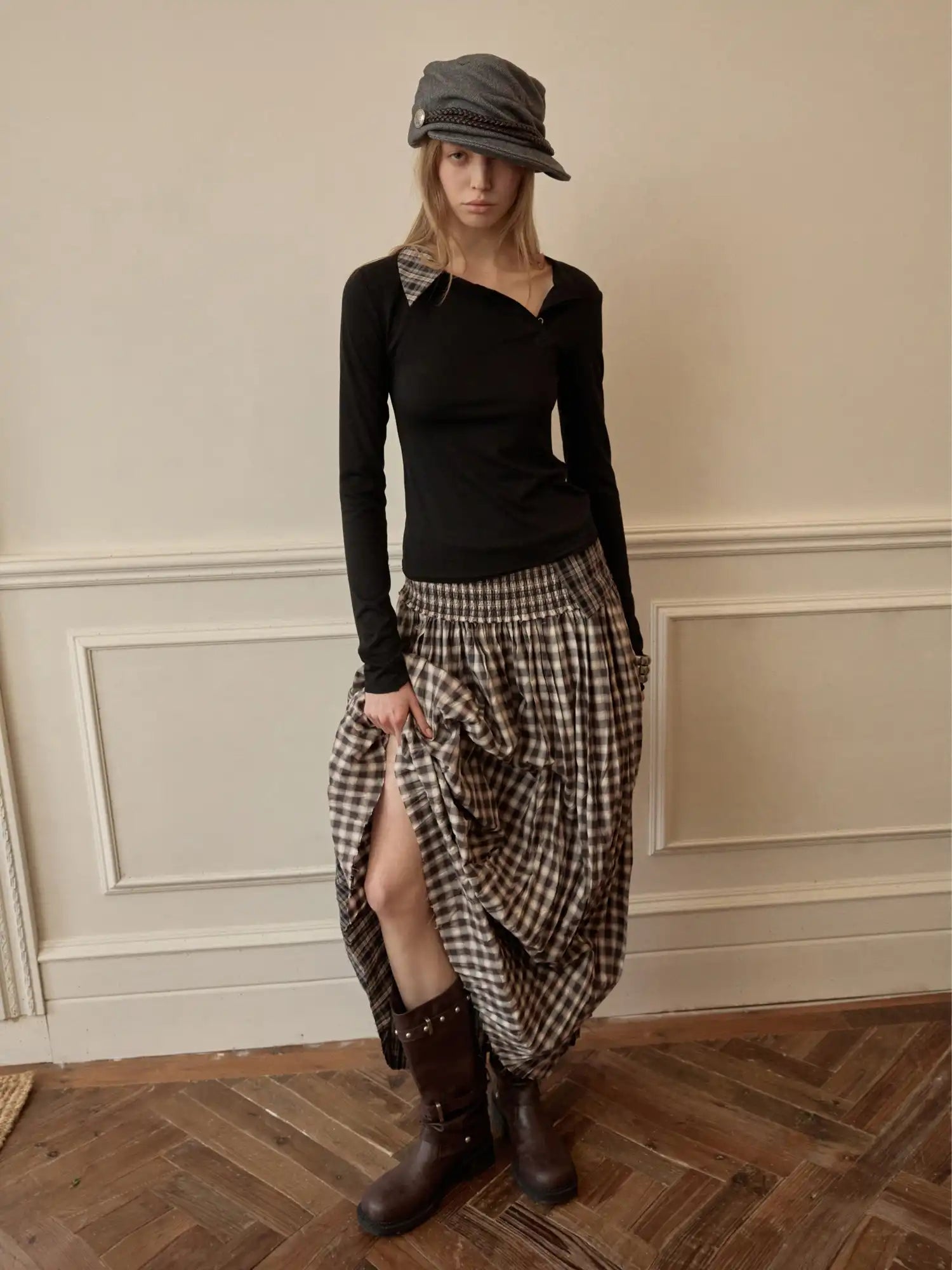 1Jinn Studio Asymmetric Panel Henley Top With Check Tee | Canton Collective