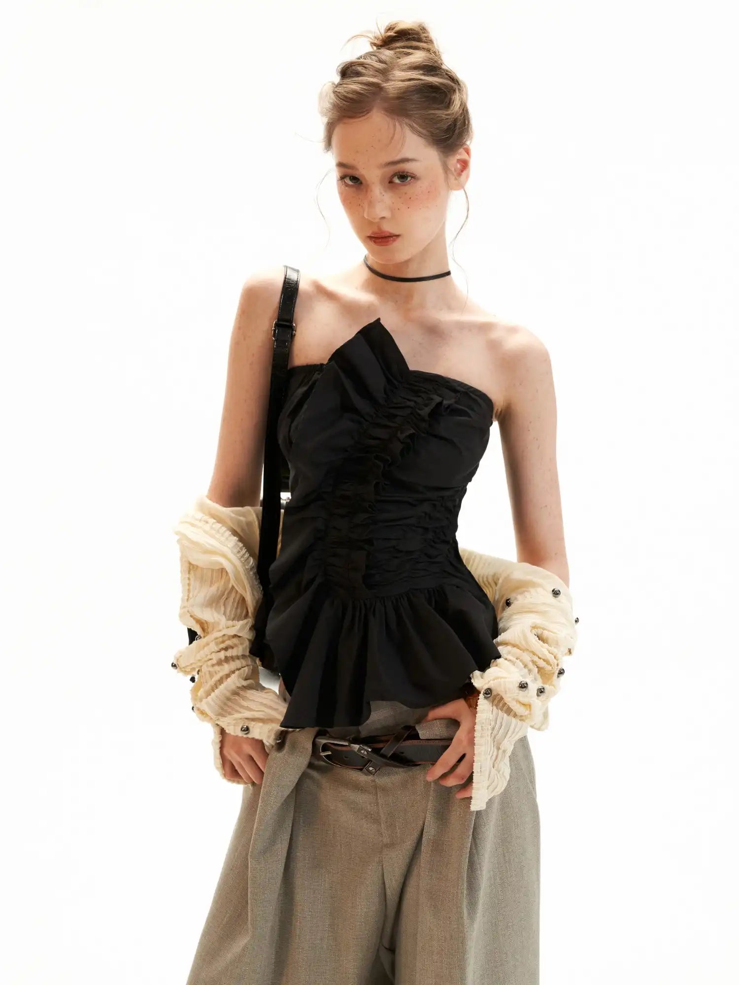 MAMC Asymmetric Ruched Strapless Bustier Top | Canton Collective