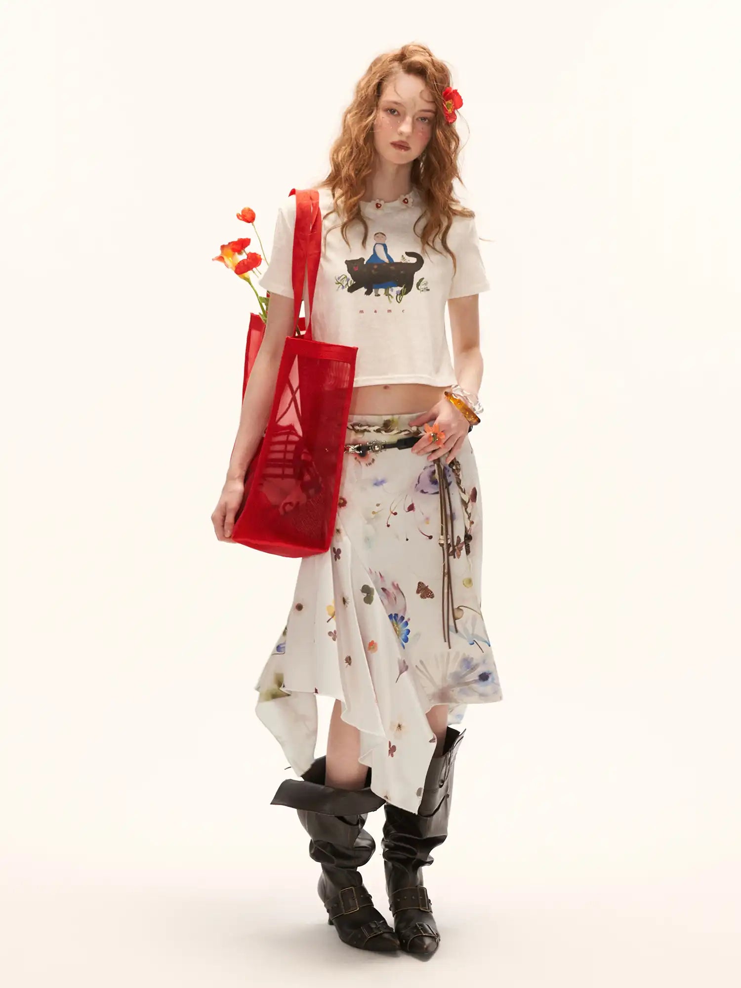 MAMC Asymmetric Satin Floral Midi Skirt | Canton Collective