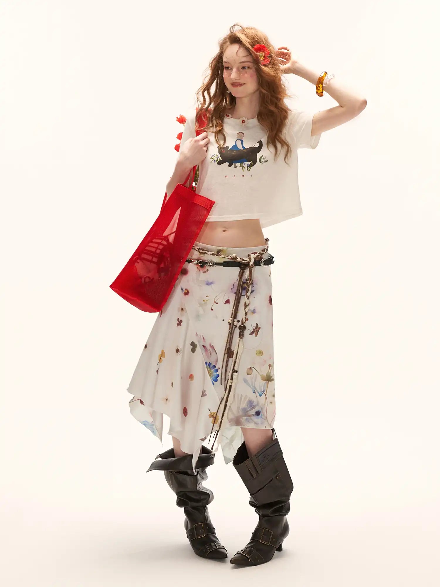 MAMC Asymmetric Satin Floral Midi Skirt | Canton Collective