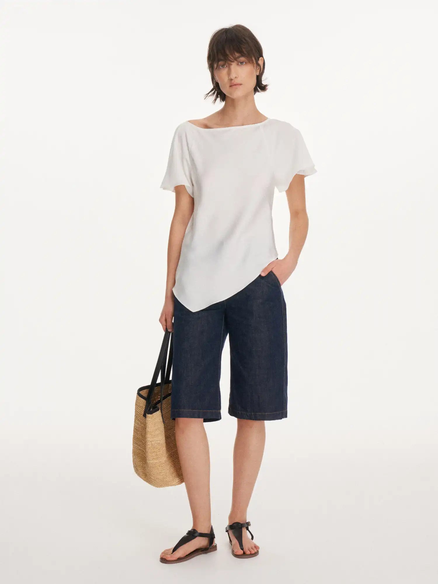 First Floor Asymmetrical Satin-Feel Off Shoulder Draped Top | Canton Collective