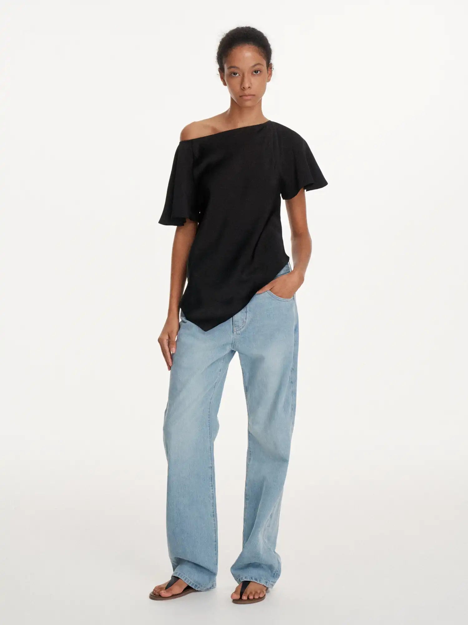 First Floor Asymmetrical Satin-Feel Off Shoulder Draped Top | Canton Collective