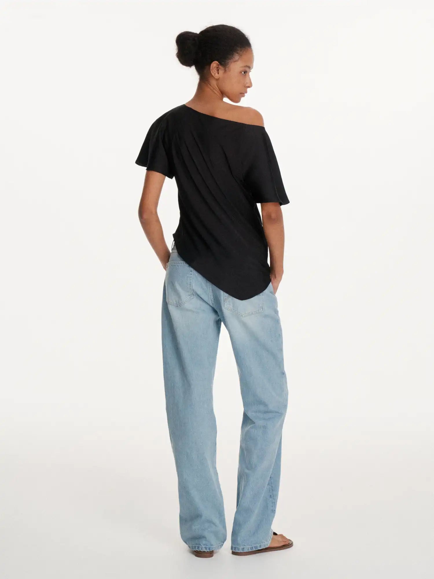 First Floor Asymmetrical Satin-Feel Off Shoulder Draped Top | Canton Collective