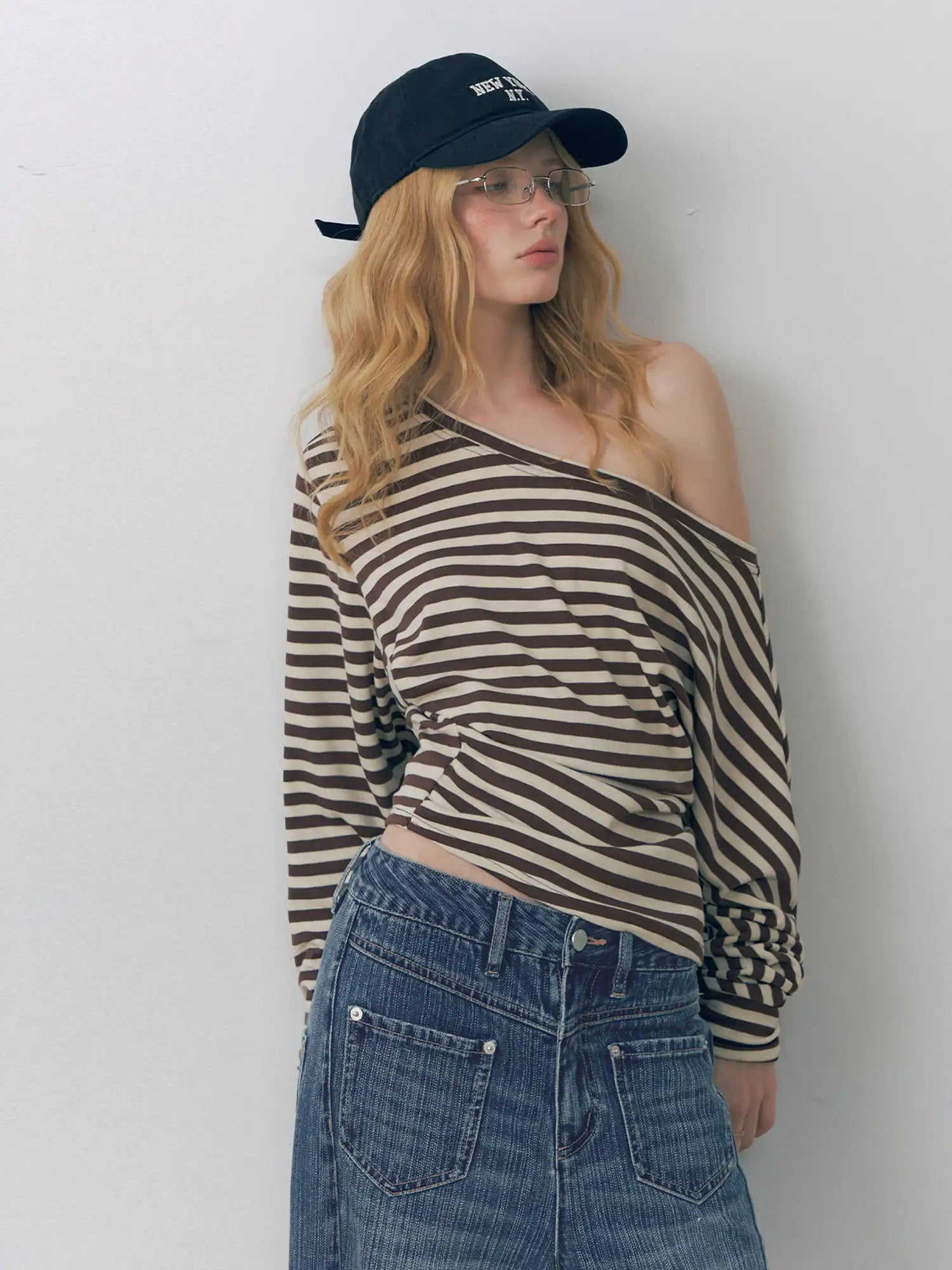 Deleteex Asymmetrical Striped Ruched Long Sleeve Top | Canton Collective
