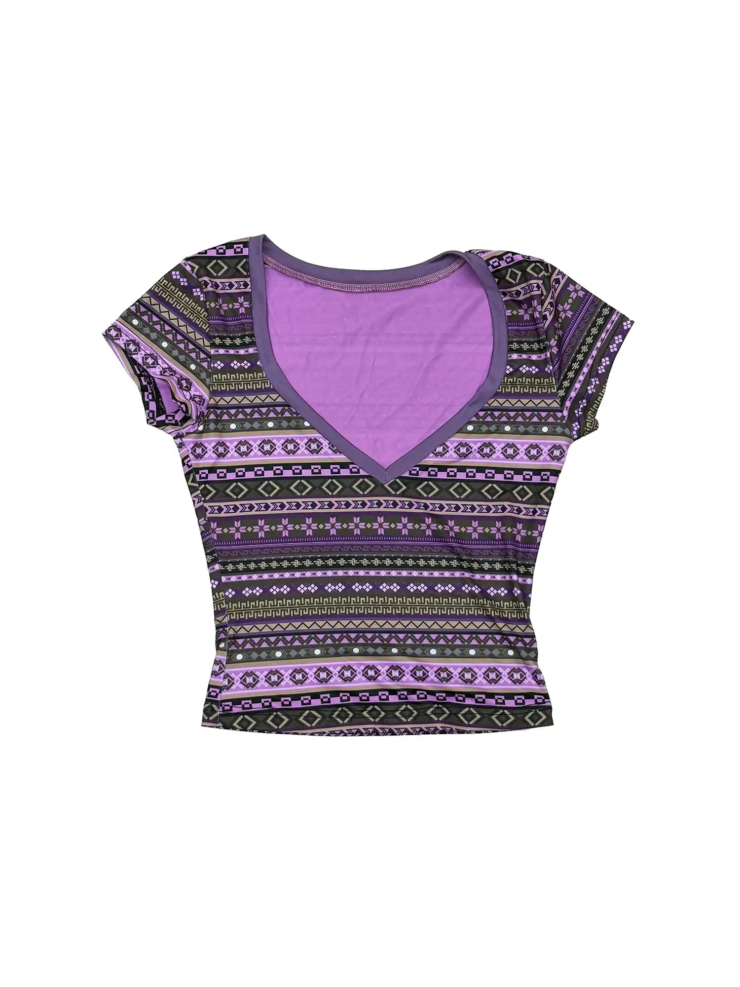 Deleteex Aztec Cropped V-Neck Fitted Tee | Canton Collective