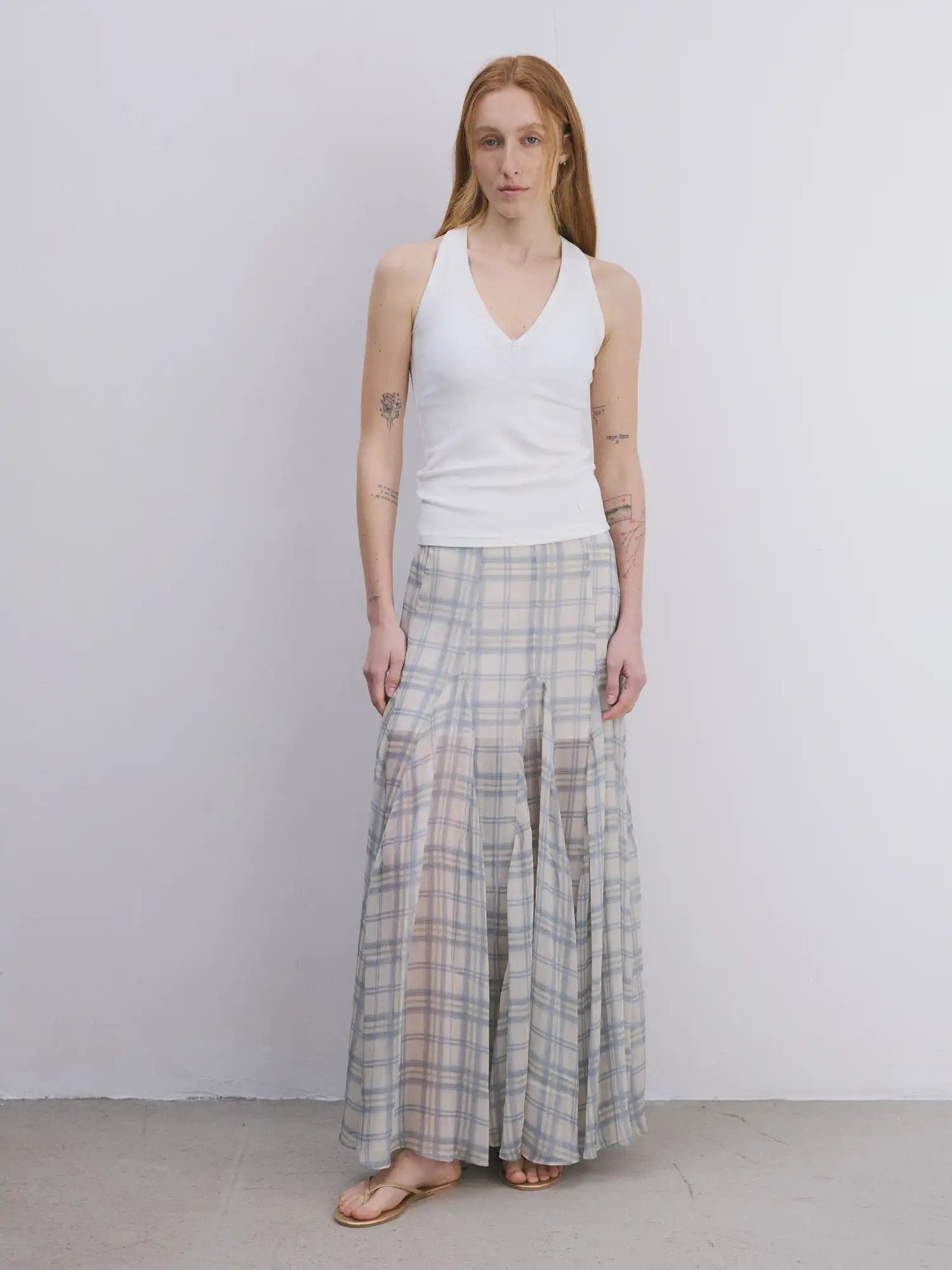 First Floor Balletcore Plaid Sheer Midi Skirt | Canton Collective