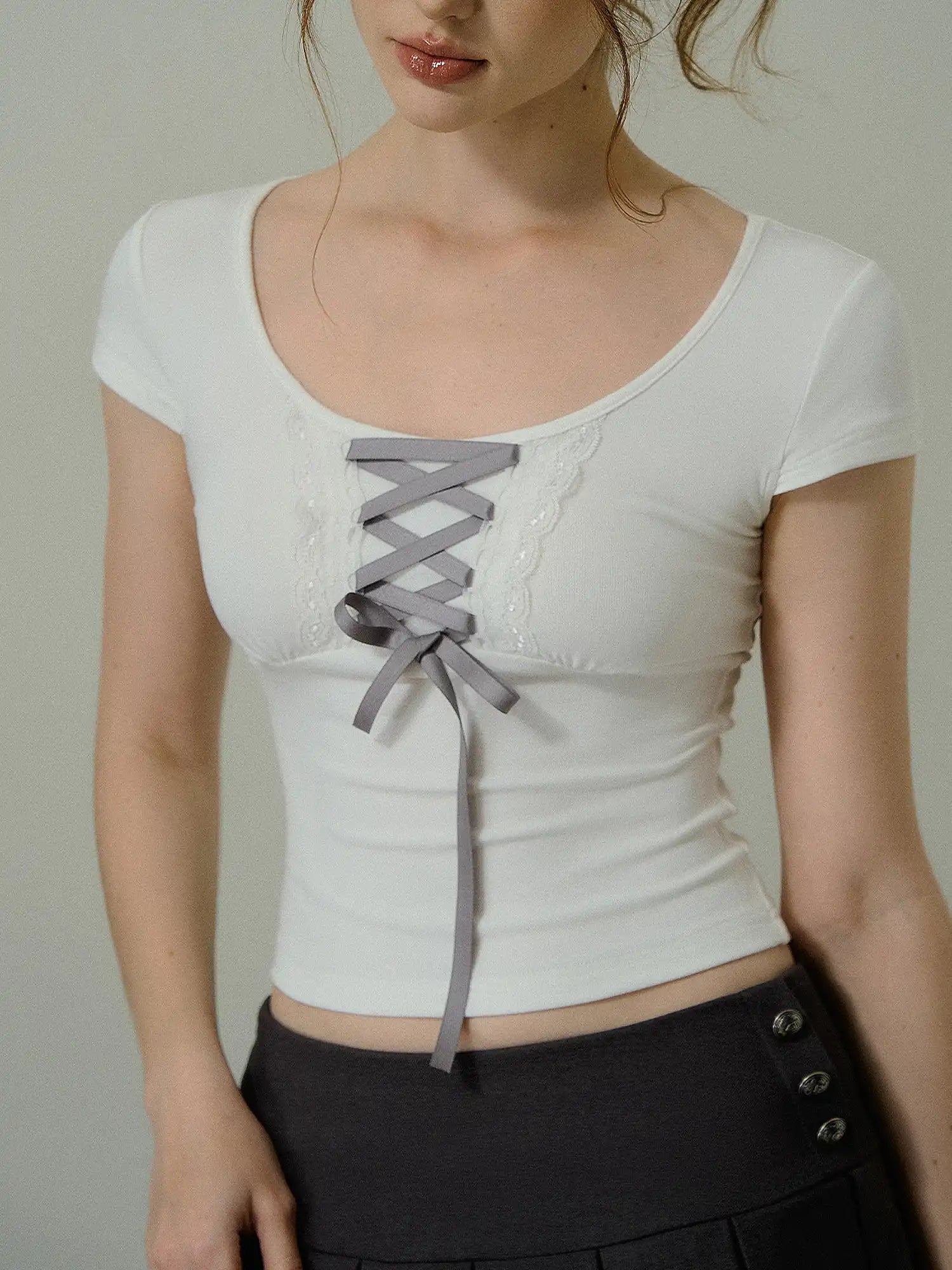 Deleteex Balletcore Tie Front Cropped Baby Tee | Canton Collective