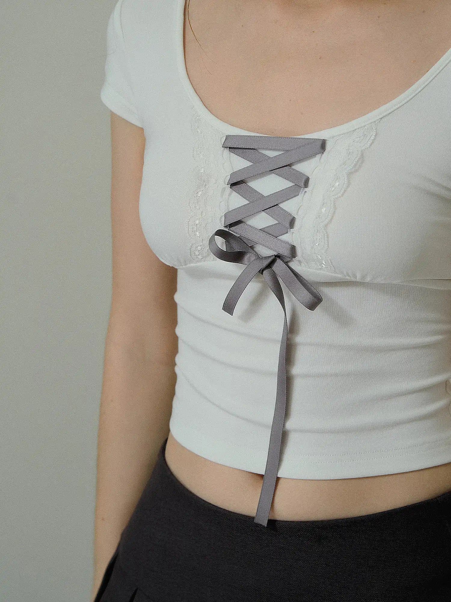 Deleteex Balletcore Tie Front Cropped Baby Tee | Canton Collective