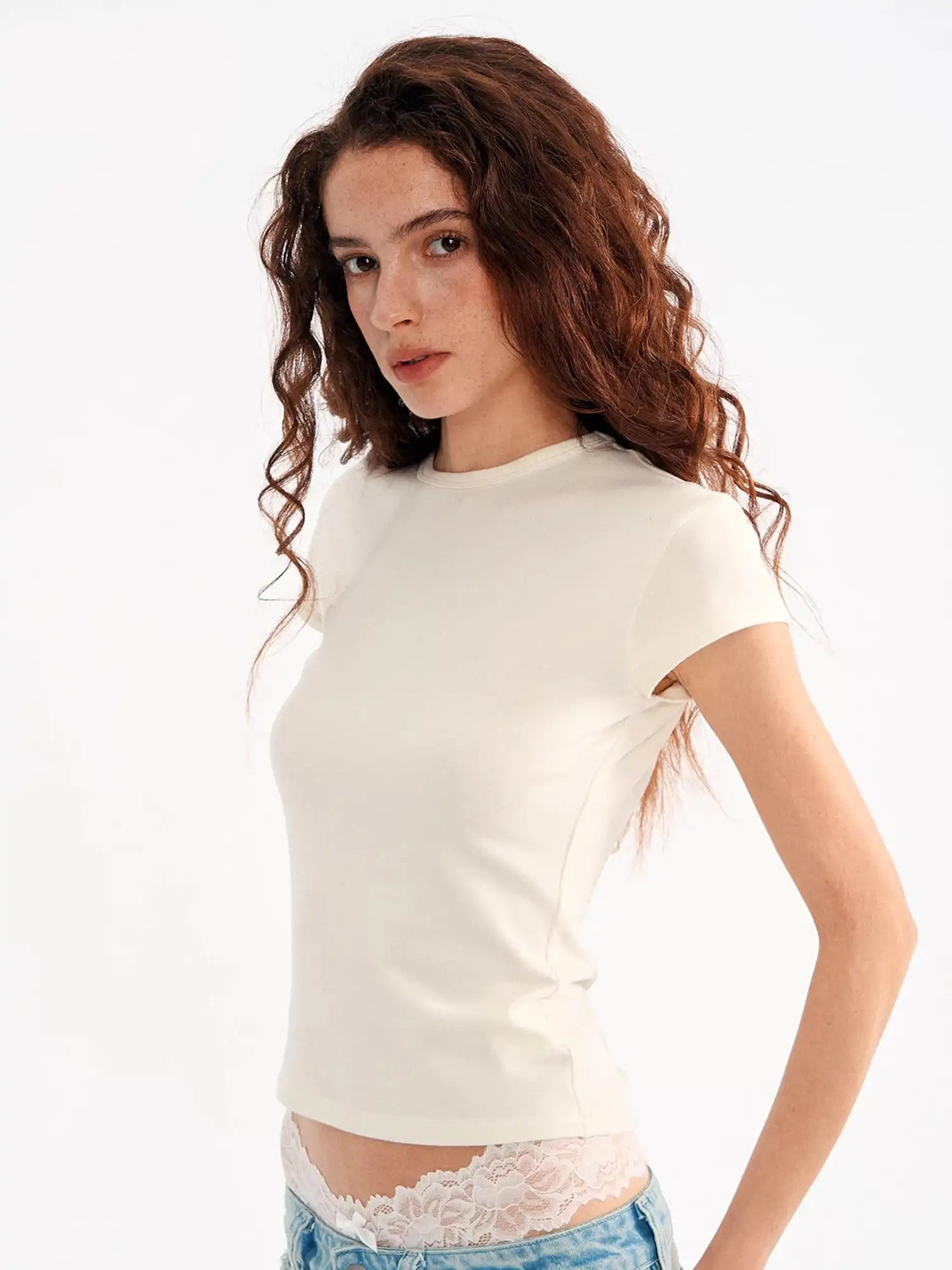 Basic Brushed Fitted Cropped T Shirt