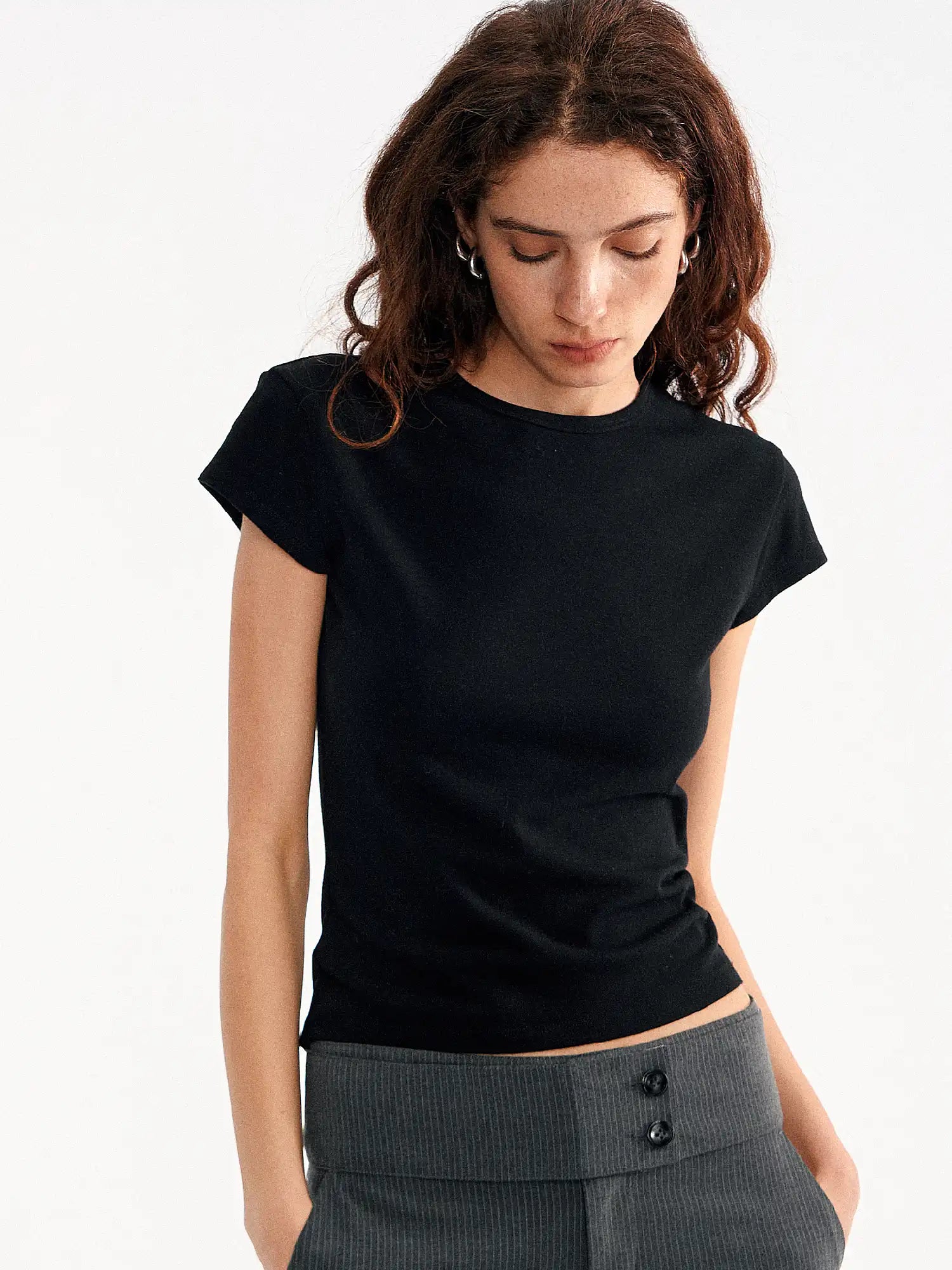 Basic Brushed Fitted Cropped T Shirt