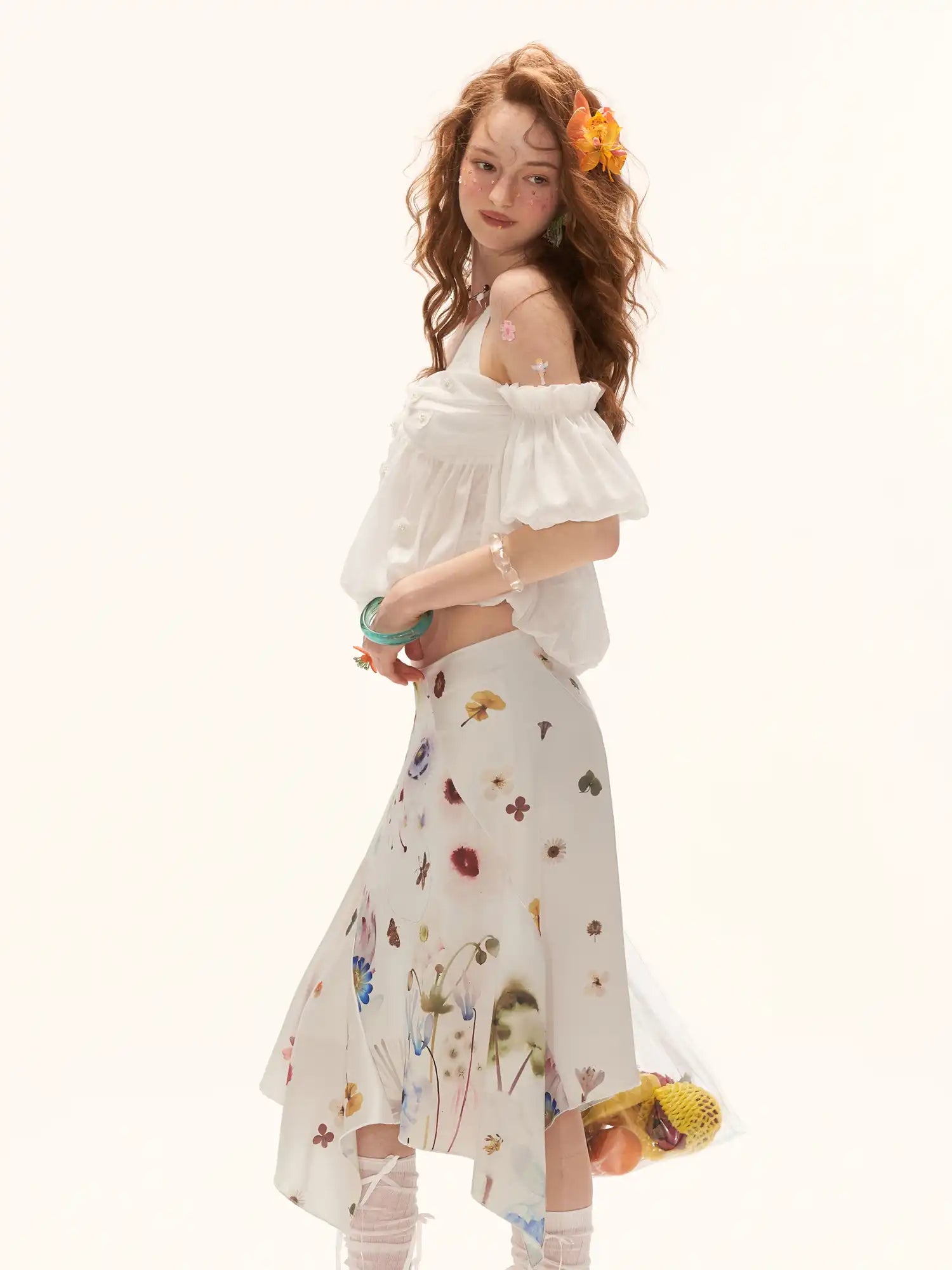 MAMC Beaded Floral Sheer Babydoll Halter Top | Canton Collective
