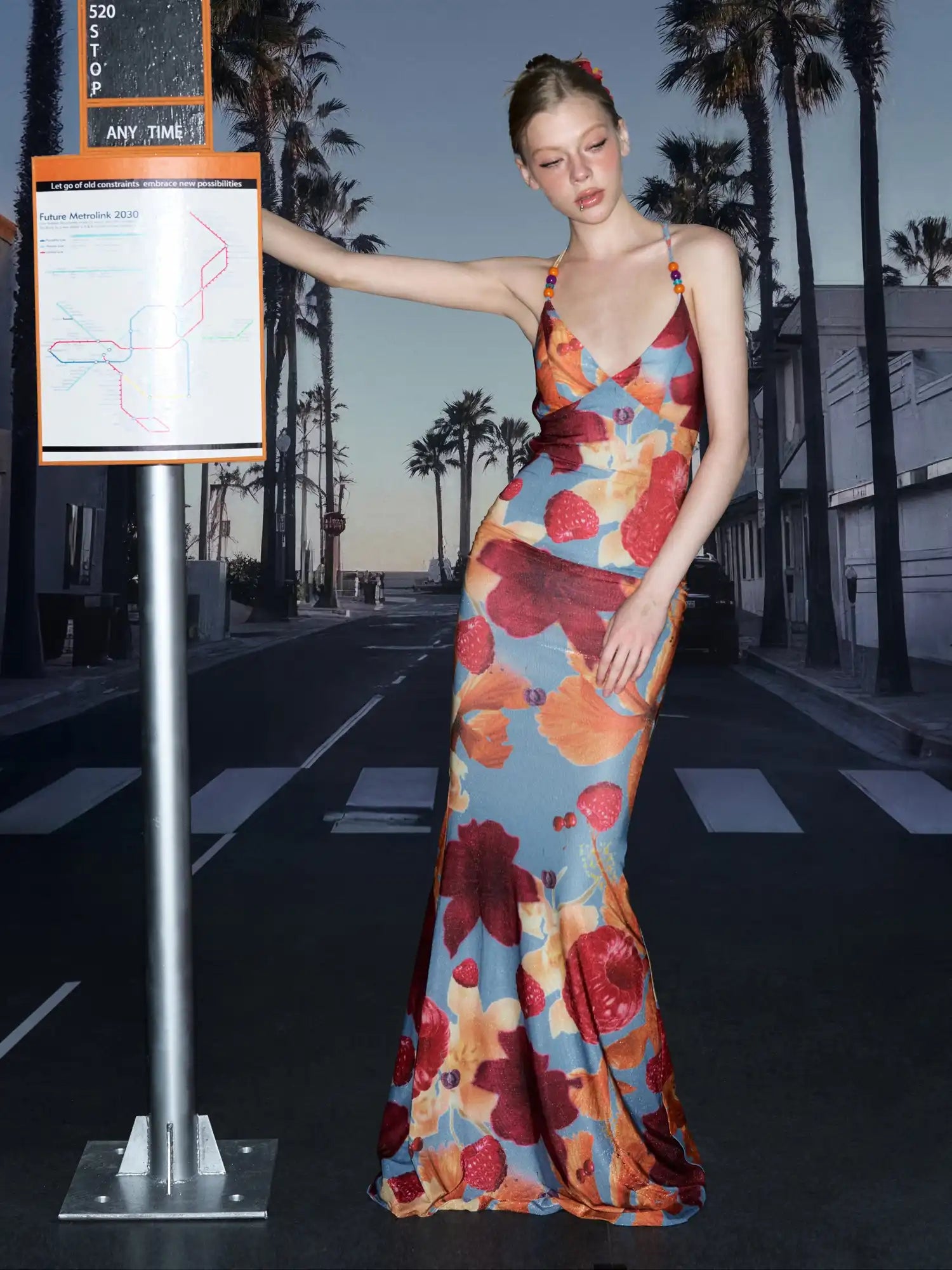 Deleteex Beaded Strap Tropical Hibiscus Long Dress | Canton Collective