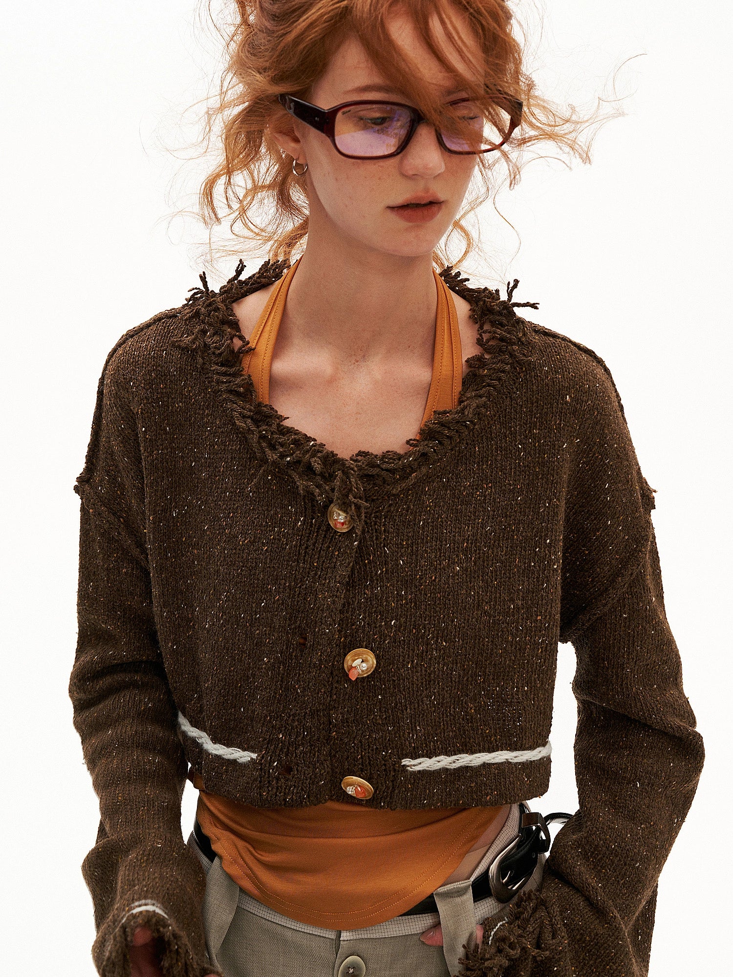 MAMC Bell Sleeve Cropped Fringe Cardigan Sweater | Canton Collective