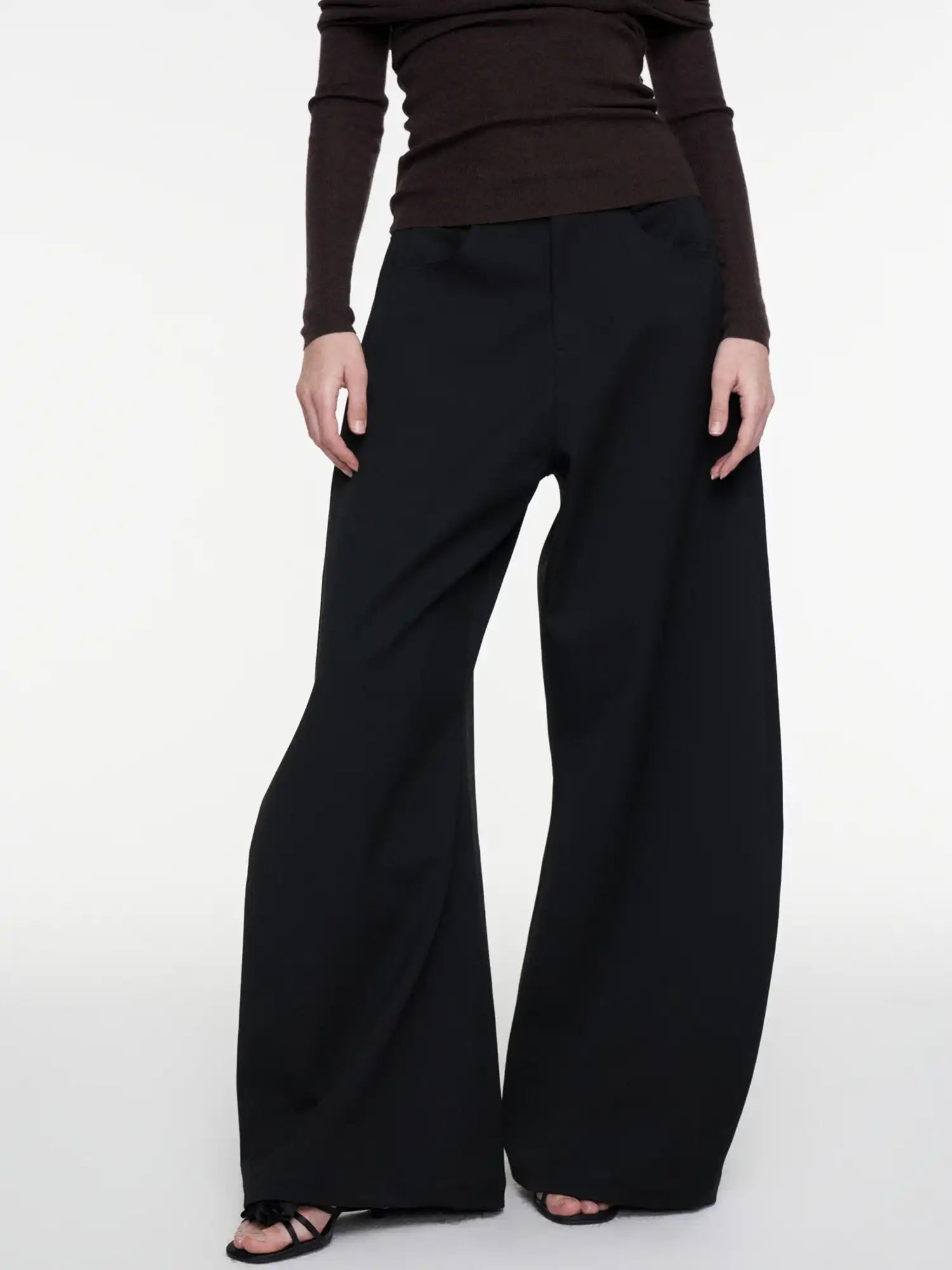 FIRST FLOOR Black Draped Low-Waist Wide-Leg Pants | Canton Collective