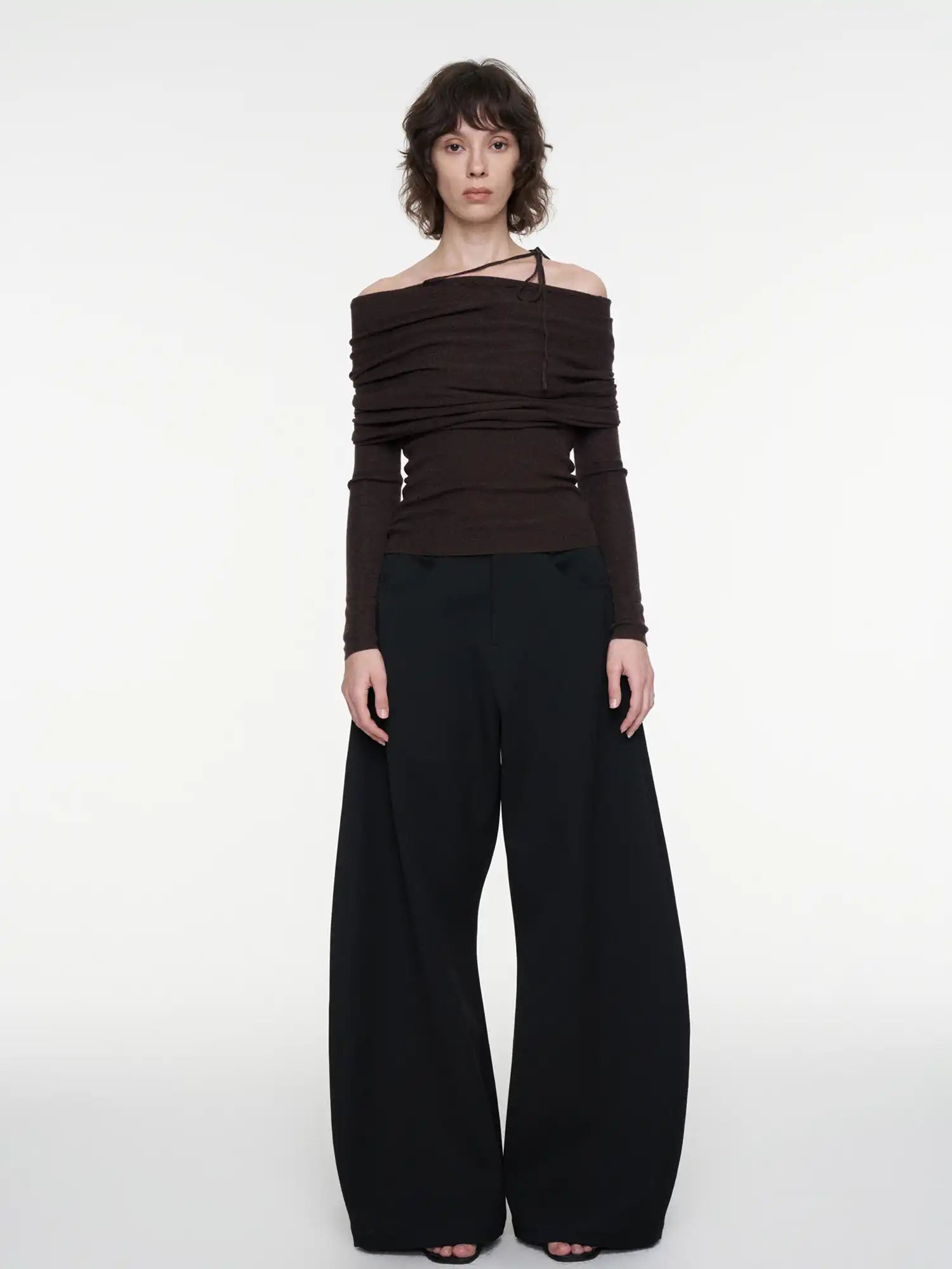 FIRST FLOOR Black Draped Low-Waist Wide-Leg Pants | Canton Collective