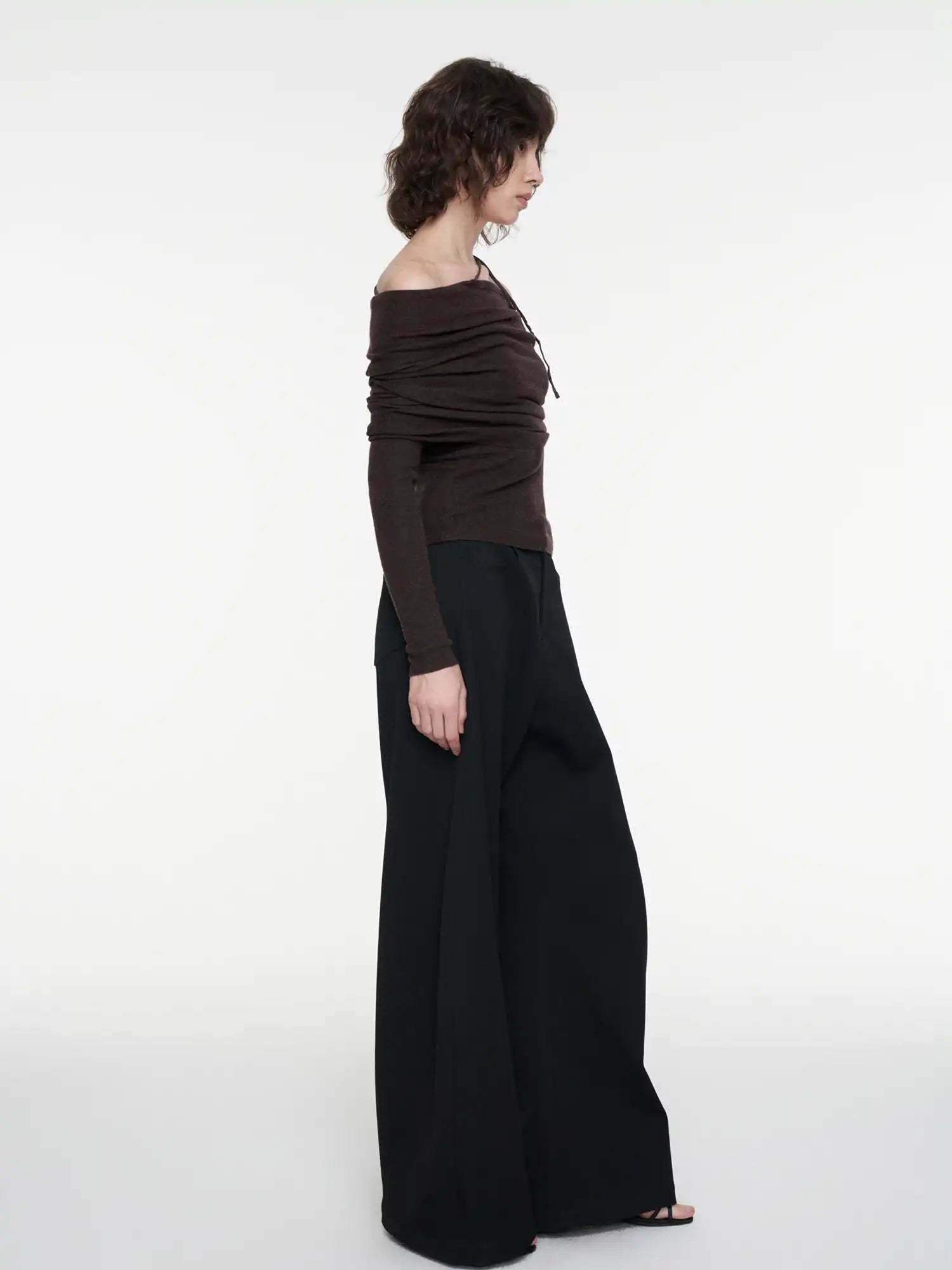 FIRST FLOOR Black Draped Low-Waist Wide-Leg Pants | Canton Collective
