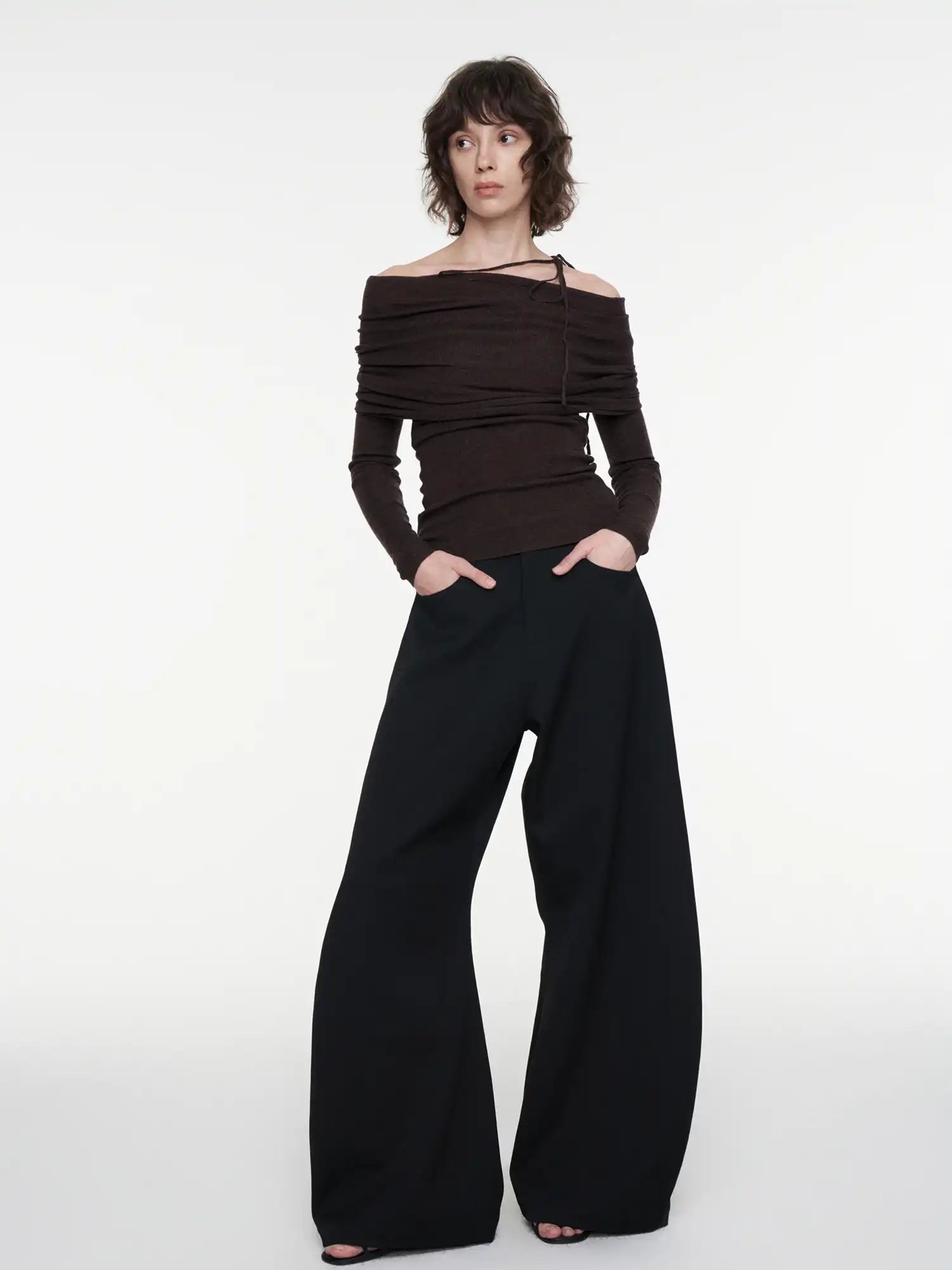 FIRST FLOOR Black Draped Low-Waist Wide-Leg Pants | Canton Collective