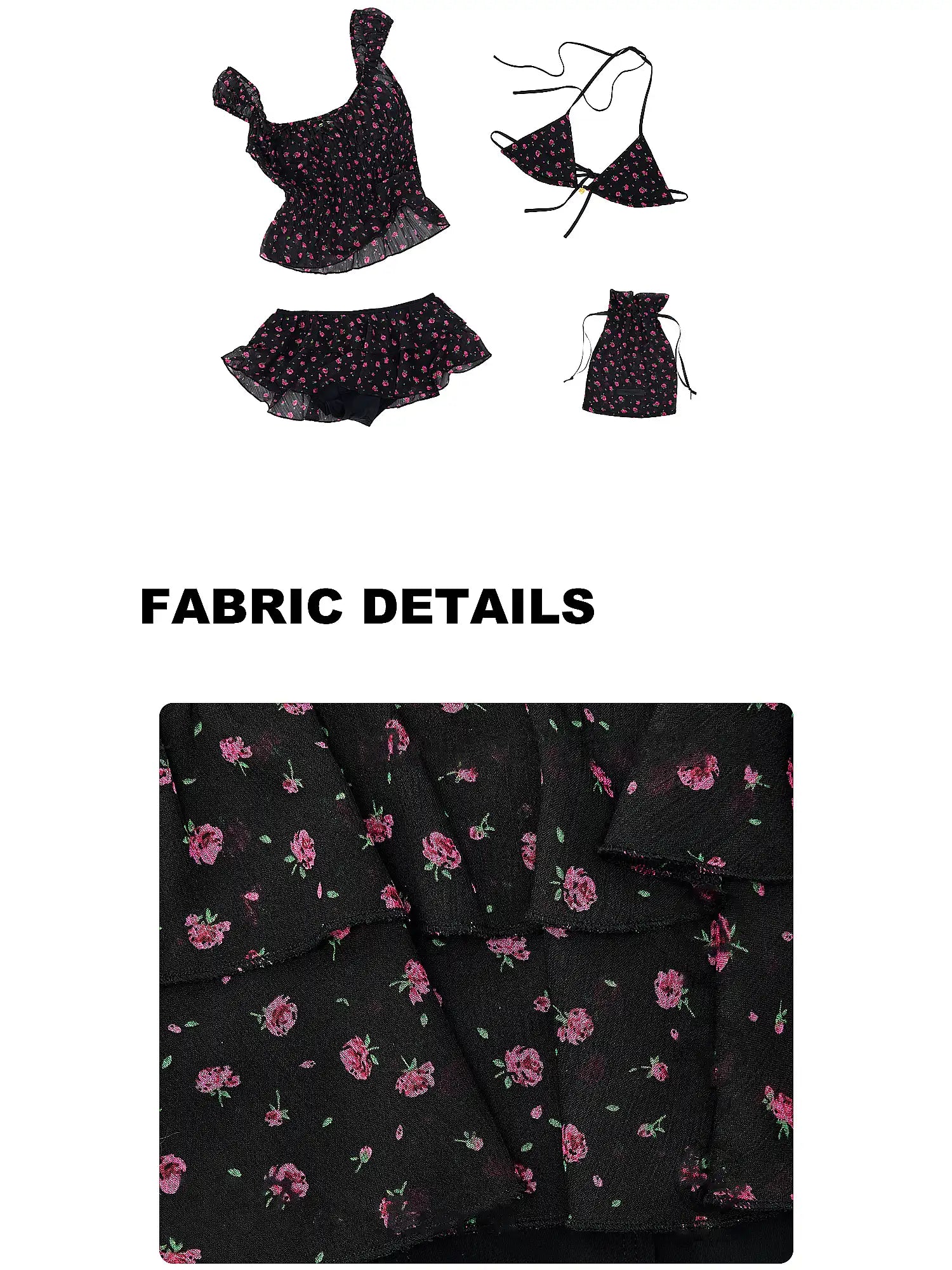1Jinn Studio Black Floral Semi-Sheer 3-Piece Bikini Set | Canton Collective