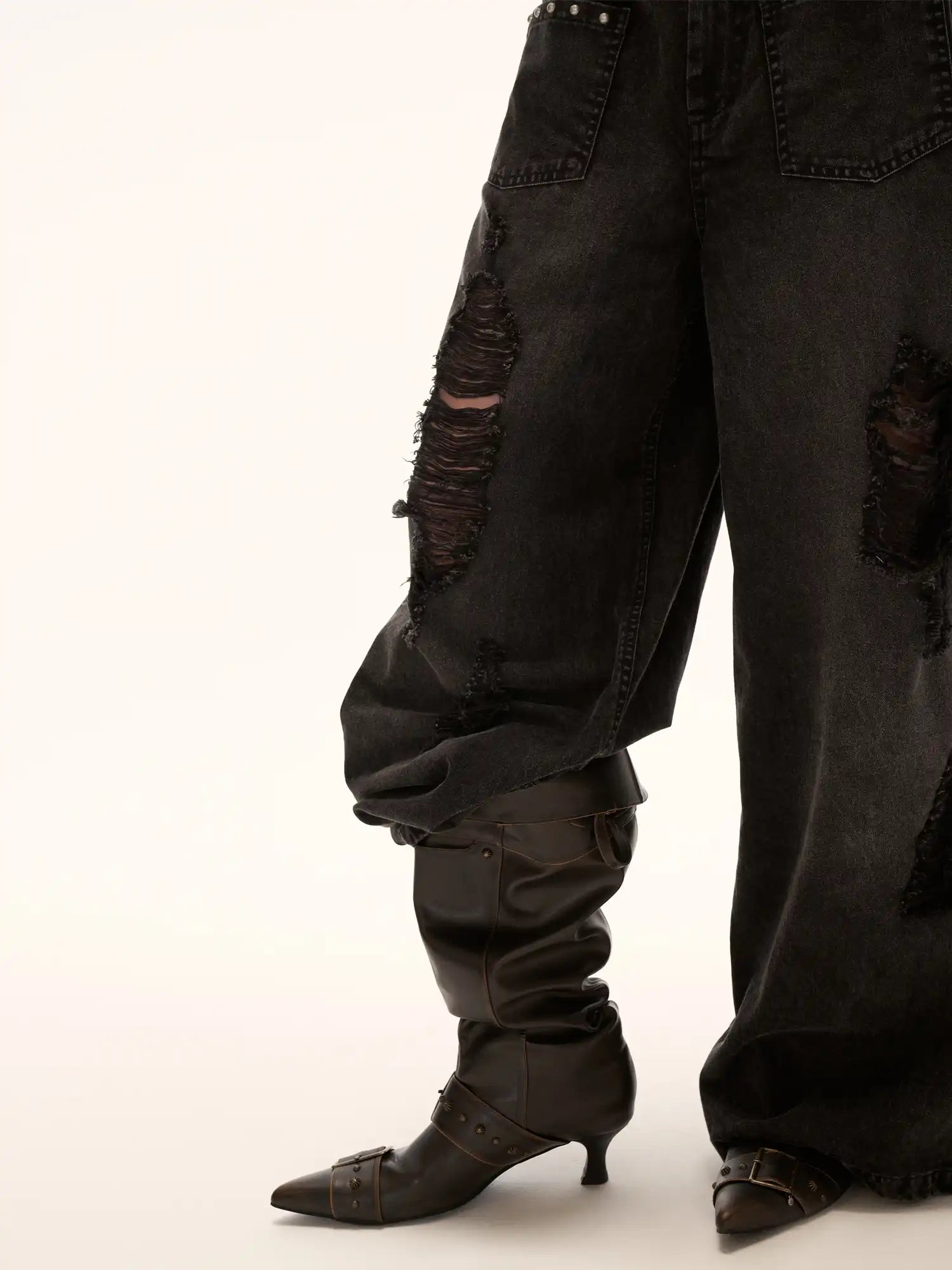 MAMC Black Ripped Wide-Leg Cotton Denim Jeans | Canton Collective