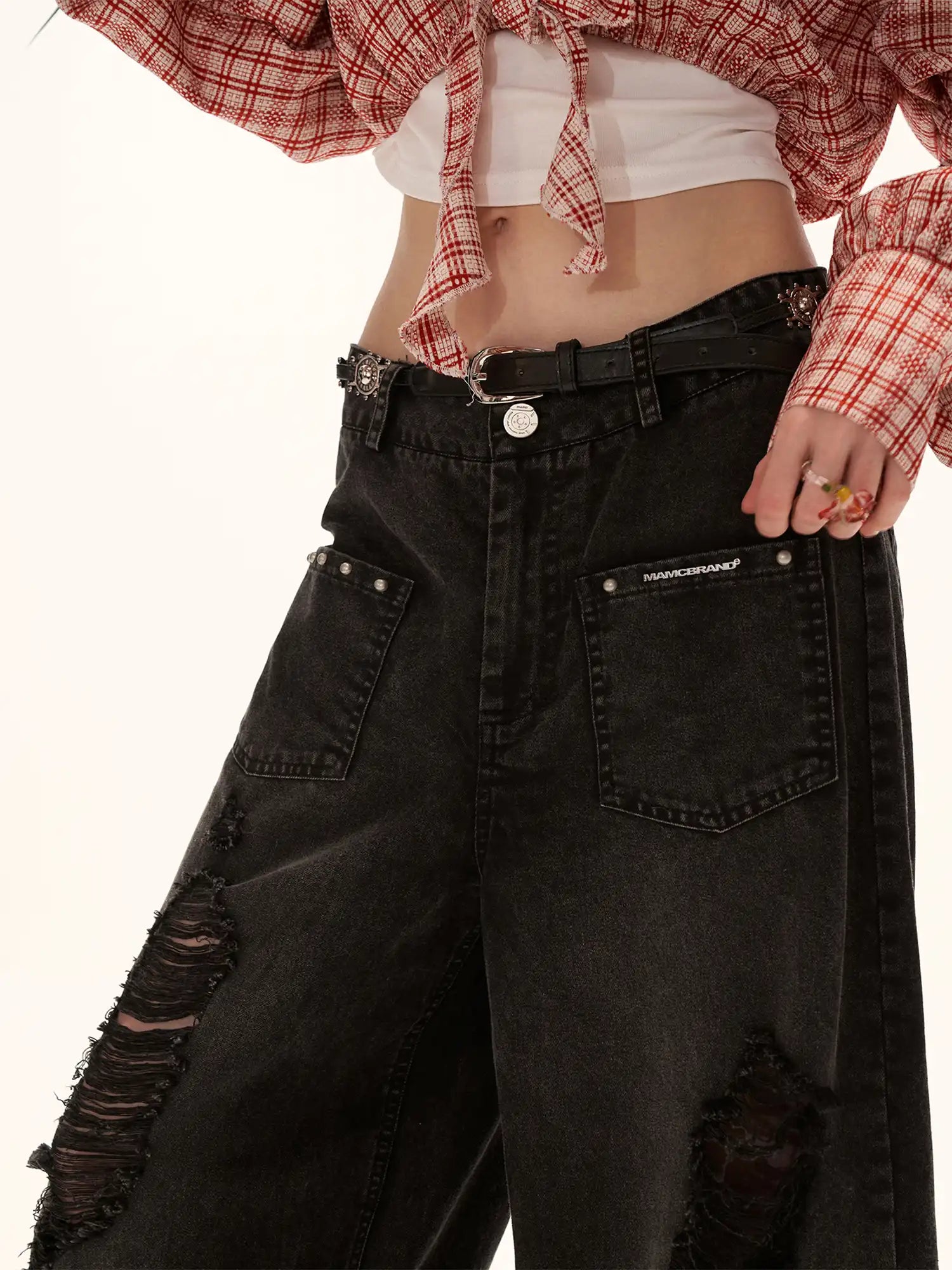 MAMC Black Ripped Wide-Leg Cotton Denim Jeans | Canton Collective