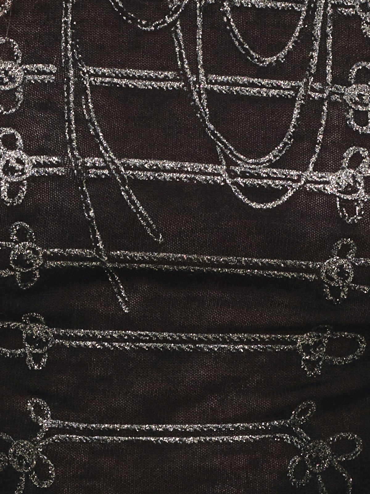 Black Sheer Knit Fitted Long Sleeve Print Top