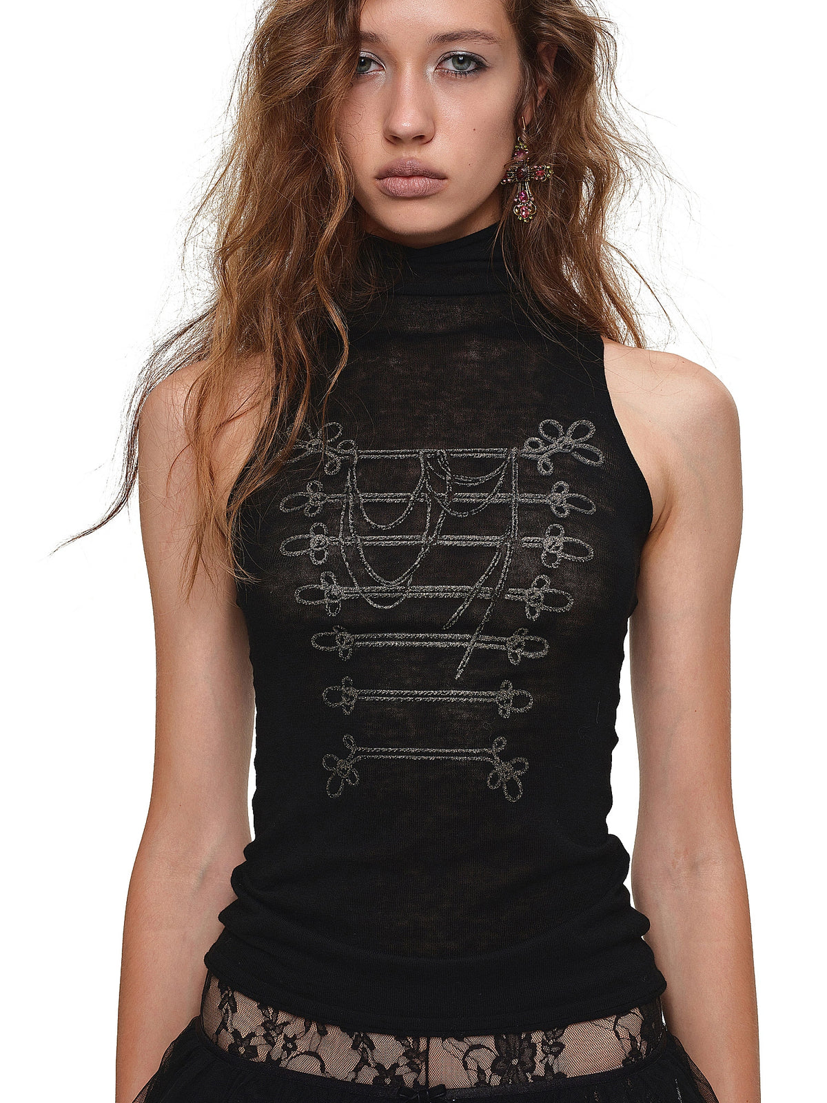1Jinn Studio Black Sheer Knit Mock Neck Fitted Tank Top | Canton Collective