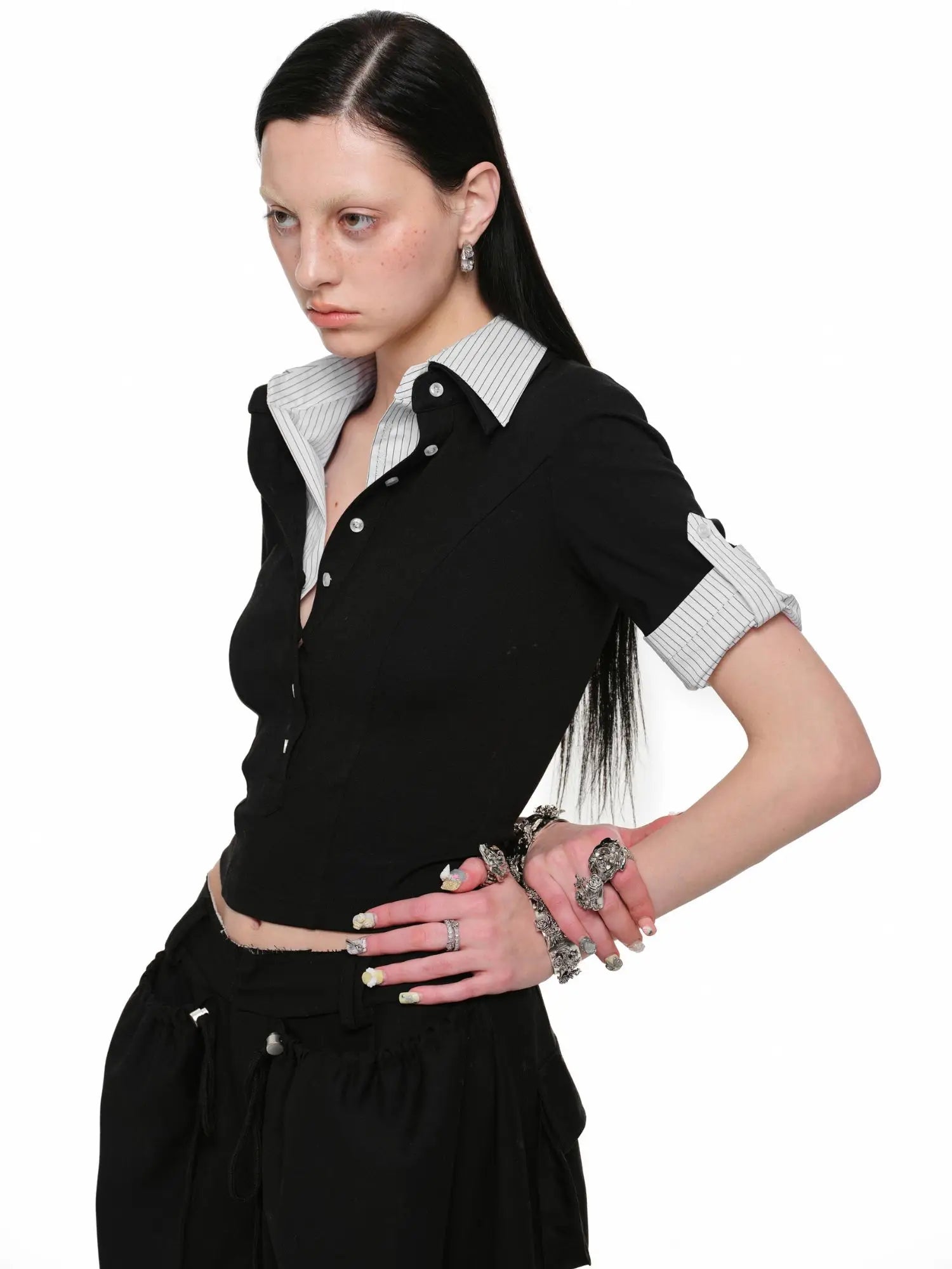 1Jinn Studio Blokette Style Layered Polo Collar Crop Tops | Canton Collective