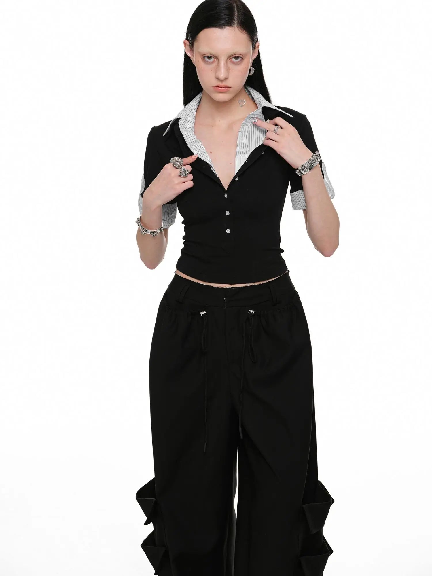 1Jinn Studio Blokette Style Layered Polo Collar Crop Tops | Canton Collective