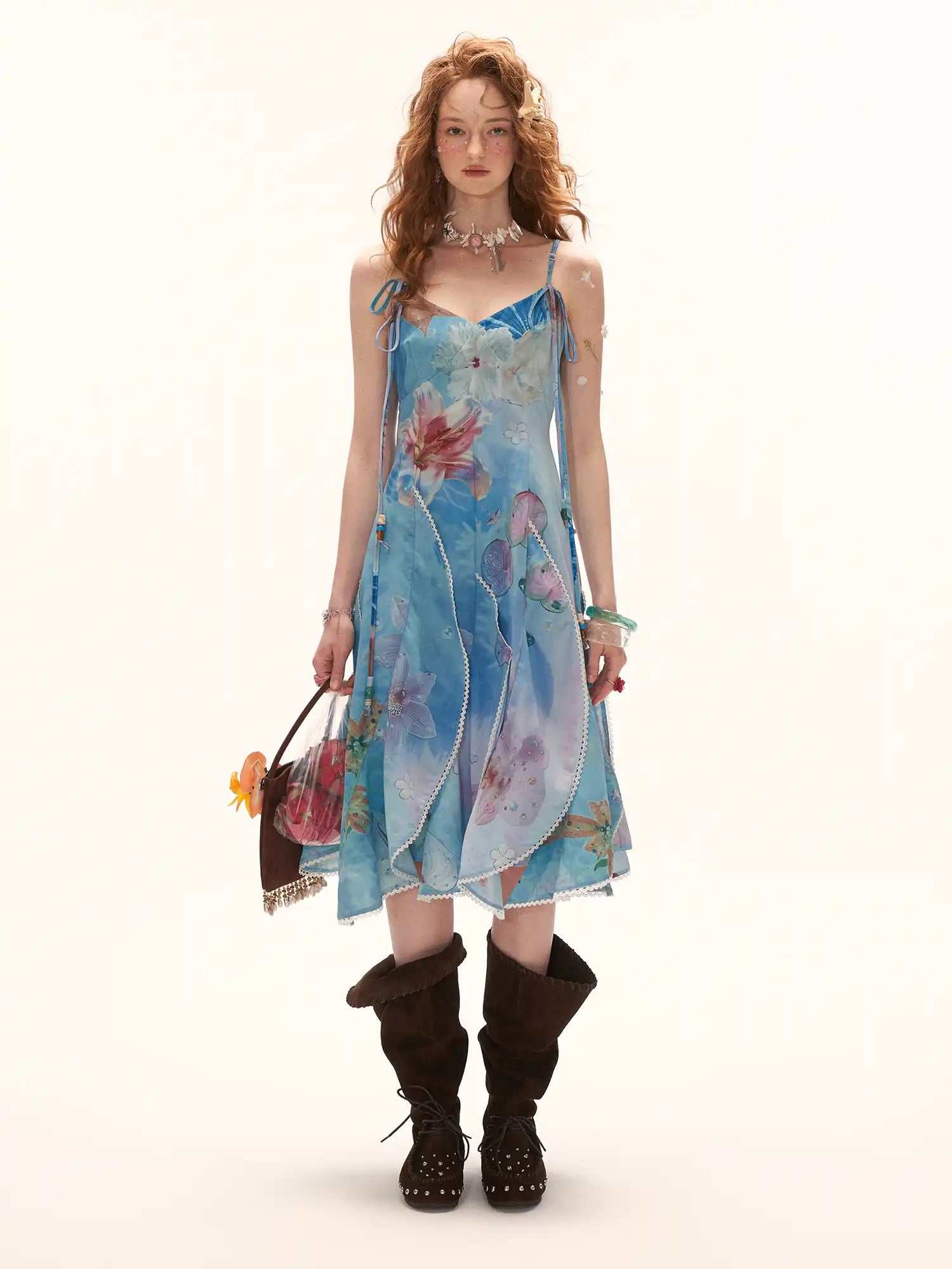 MAMC Blue Ocean Floral Chiffon Midi Slip Dress | Canton Collective
