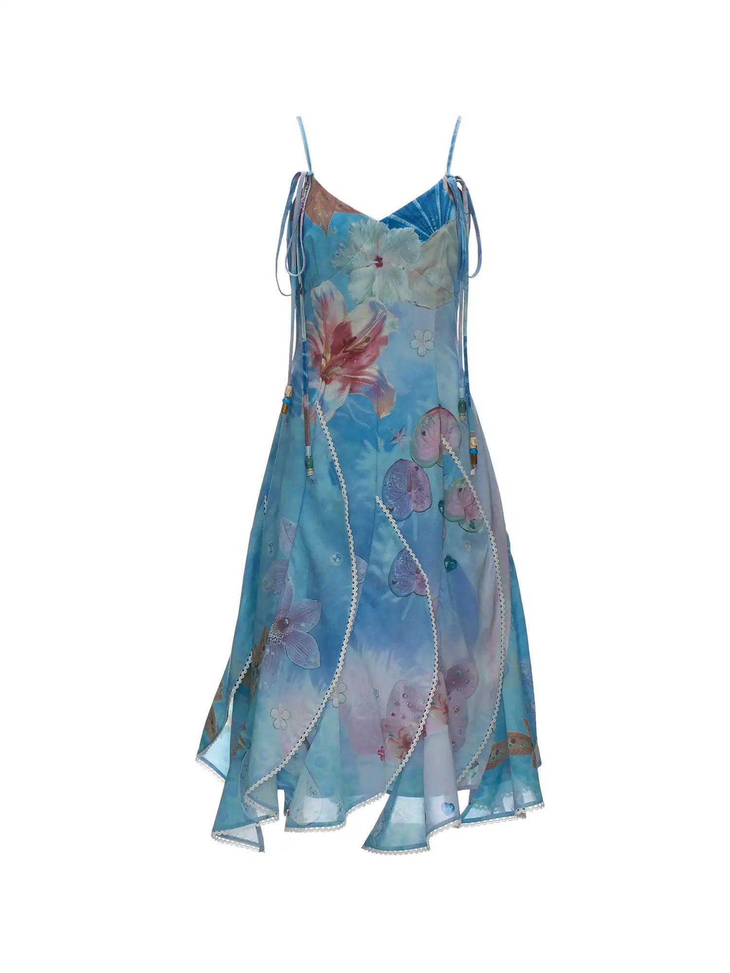 MAMC Blue Ocean Floral Chiffon Midi Slip Dress | Canton Collective