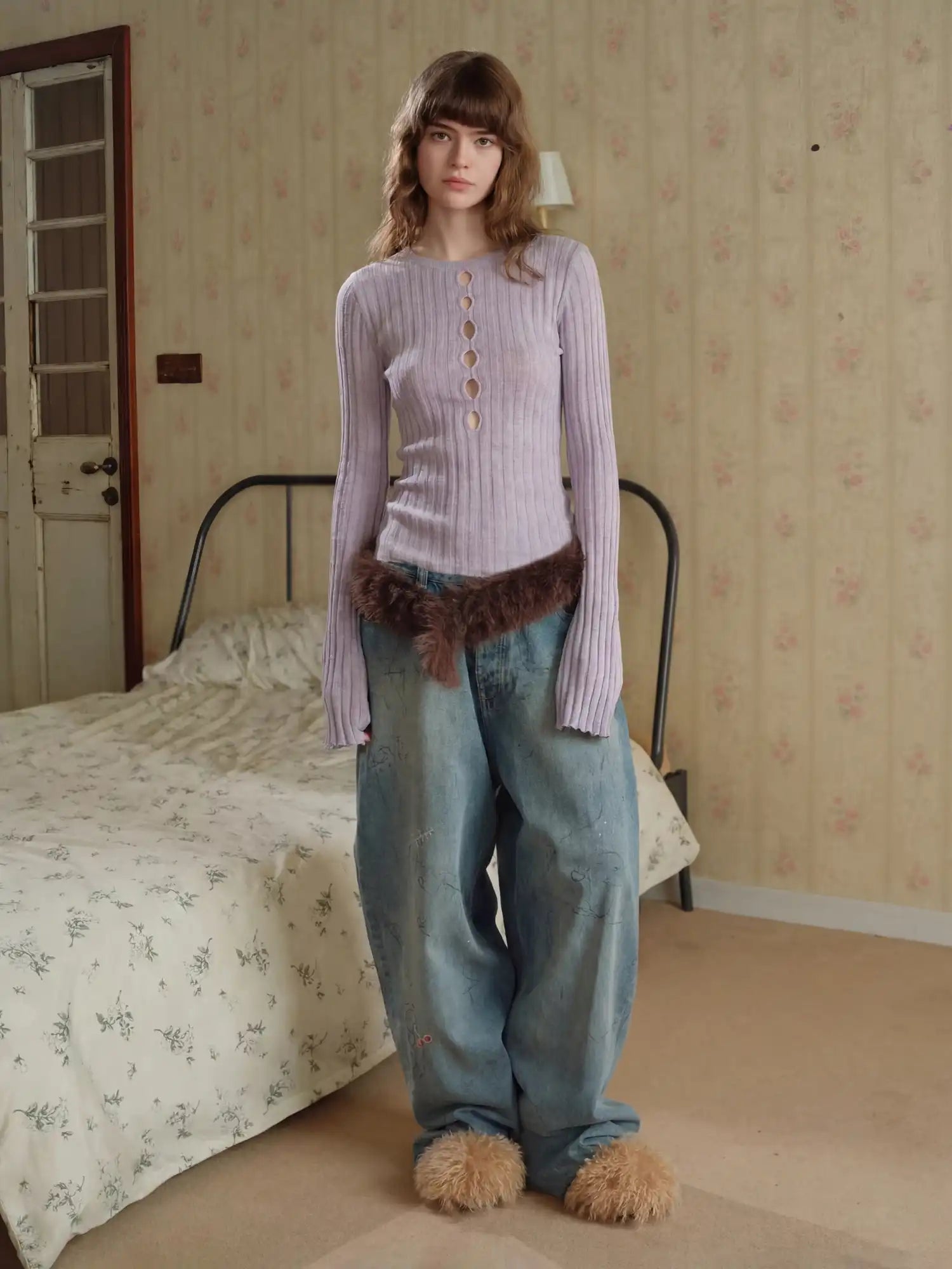 CantonCollective Design Body-Hugging Keyhole Sweater-Knit Long Sleeve Tee | Canton Collective