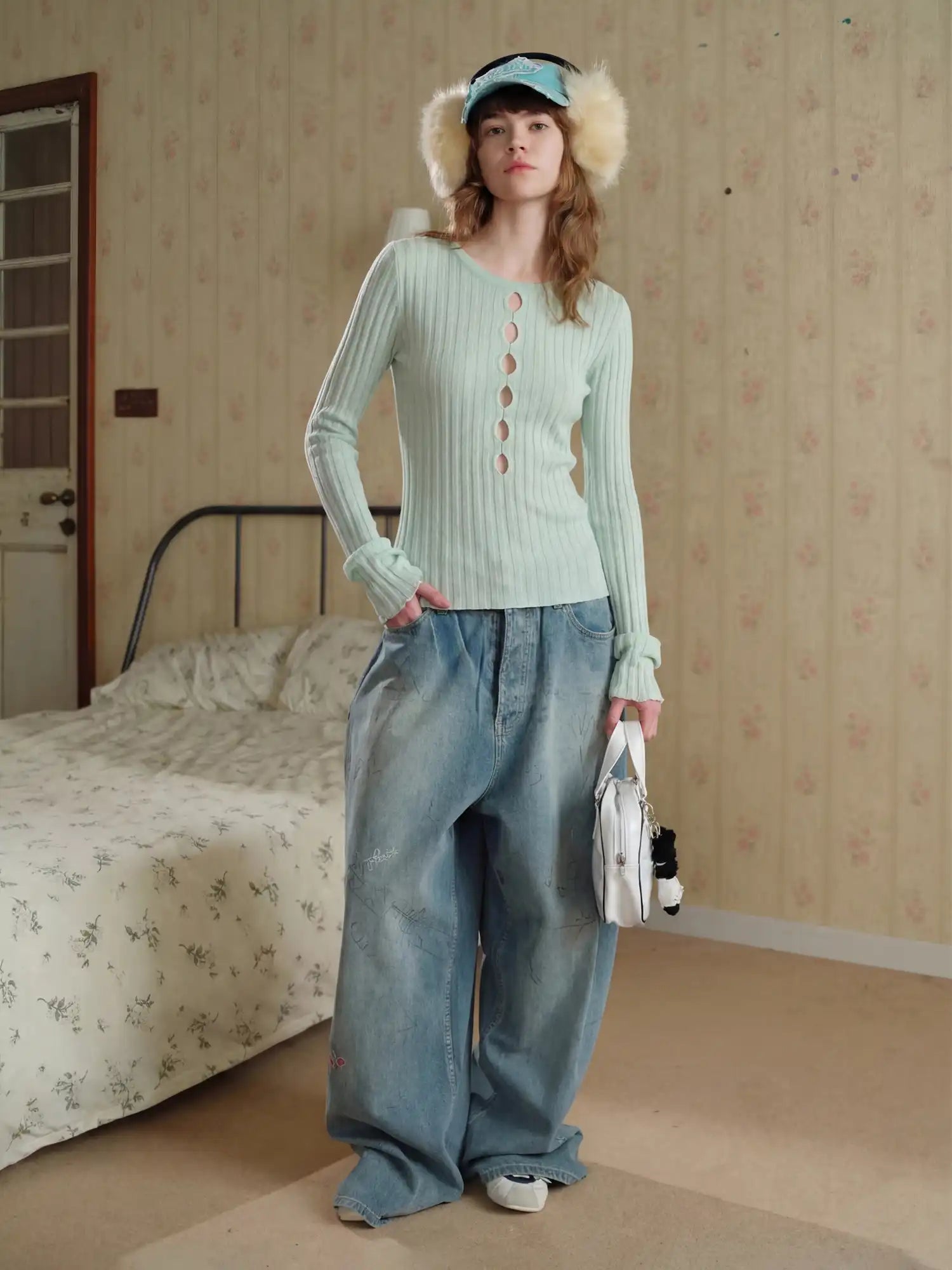 CantonCollective Design Body-Hugging Keyhole Sweater-Knit Long Sleeve Tee | Canton Collective