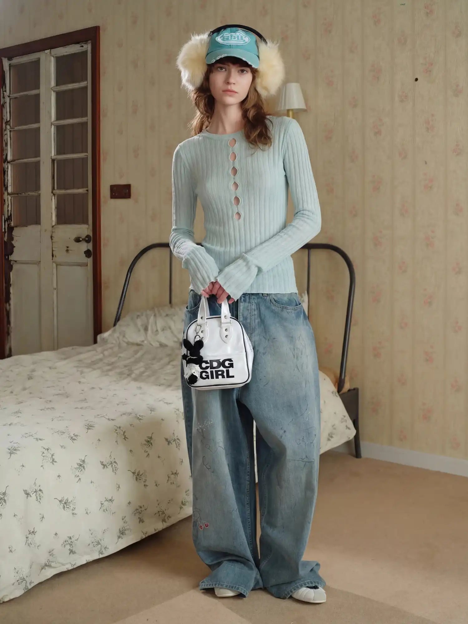 CantonCollective Design Body-Hugging Keyhole Sweater-Knit Long Sleeve Tee | Canton Collective