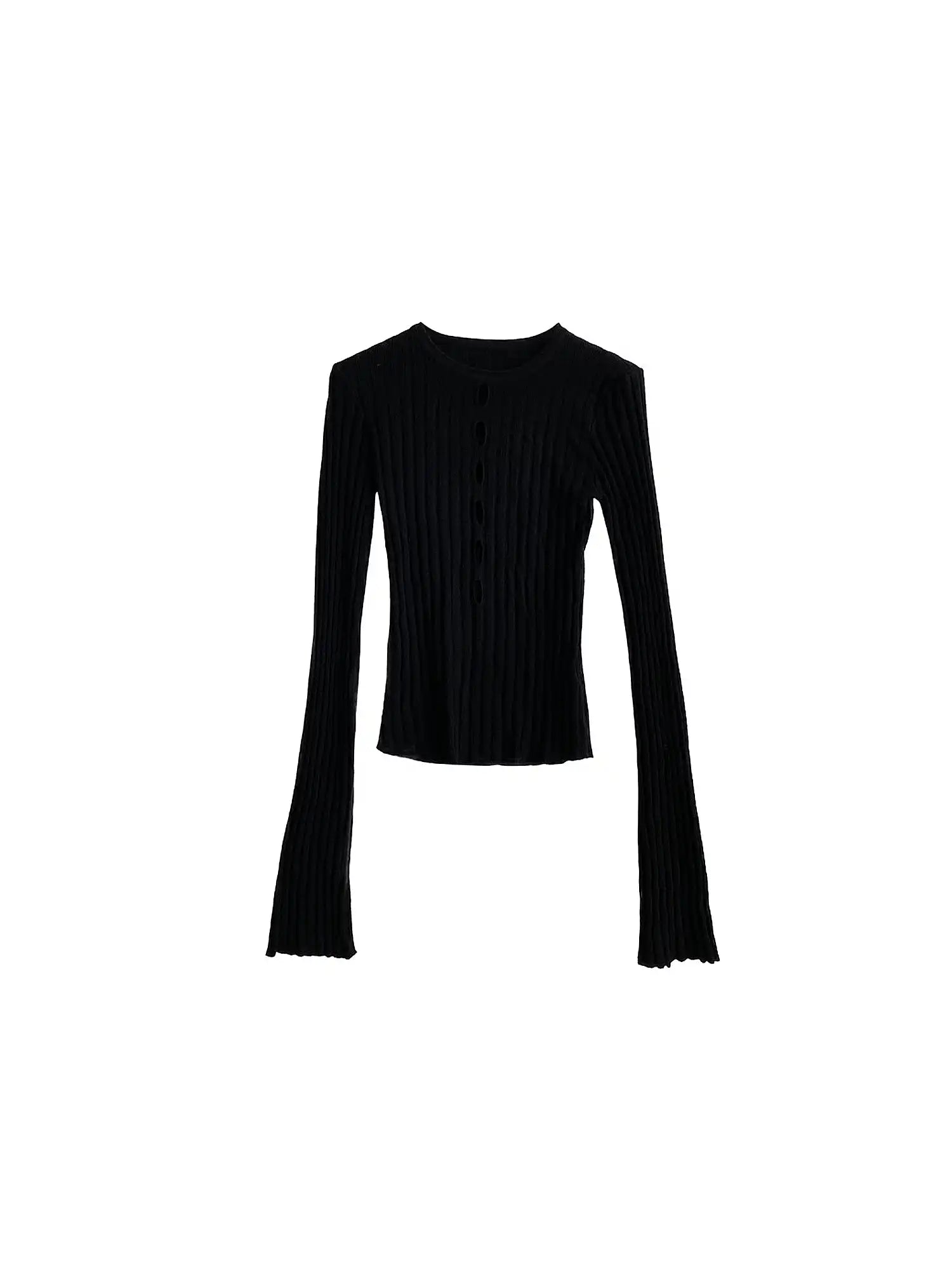 CantonCollective Design Body-Hugging Keyhole Sweater-Knit Long Sleeve Tee | Canton Collective