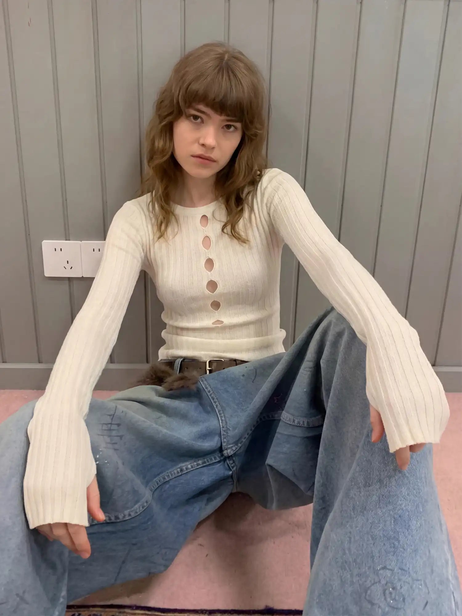 CantonCollective Design Body-Hugging Keyhole Sweater-Knit Long Sleeve Tee | Canton Collective