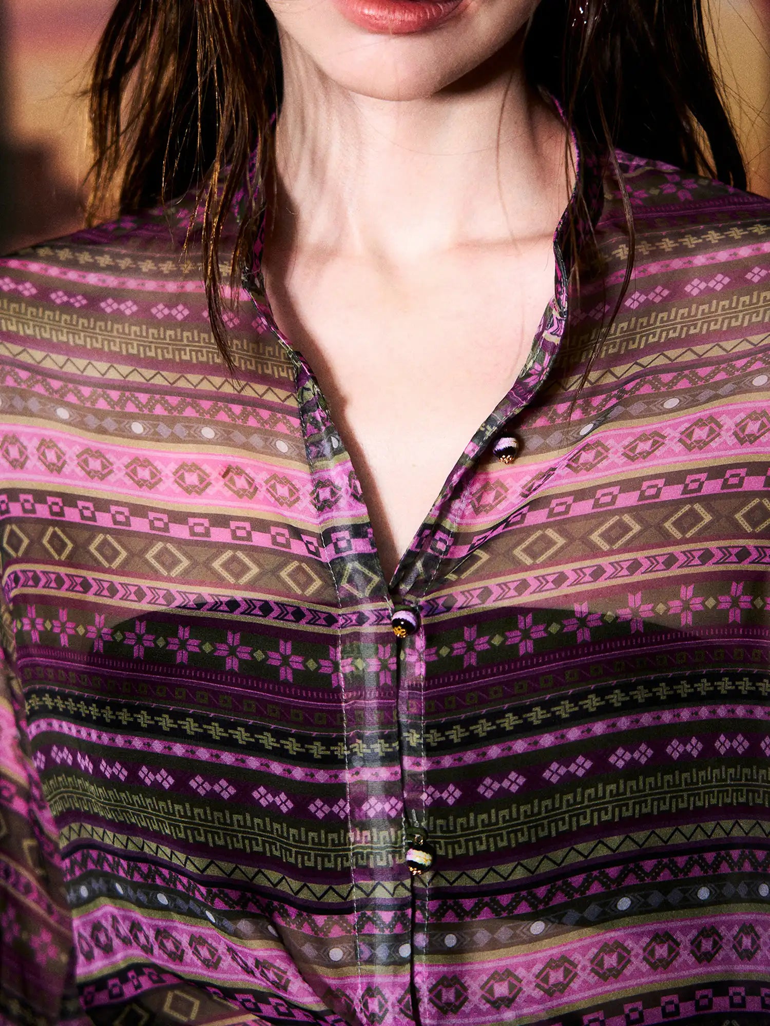 Deleteex Boho Geometric Print Sheer Tie Shirt | Canton Collective
