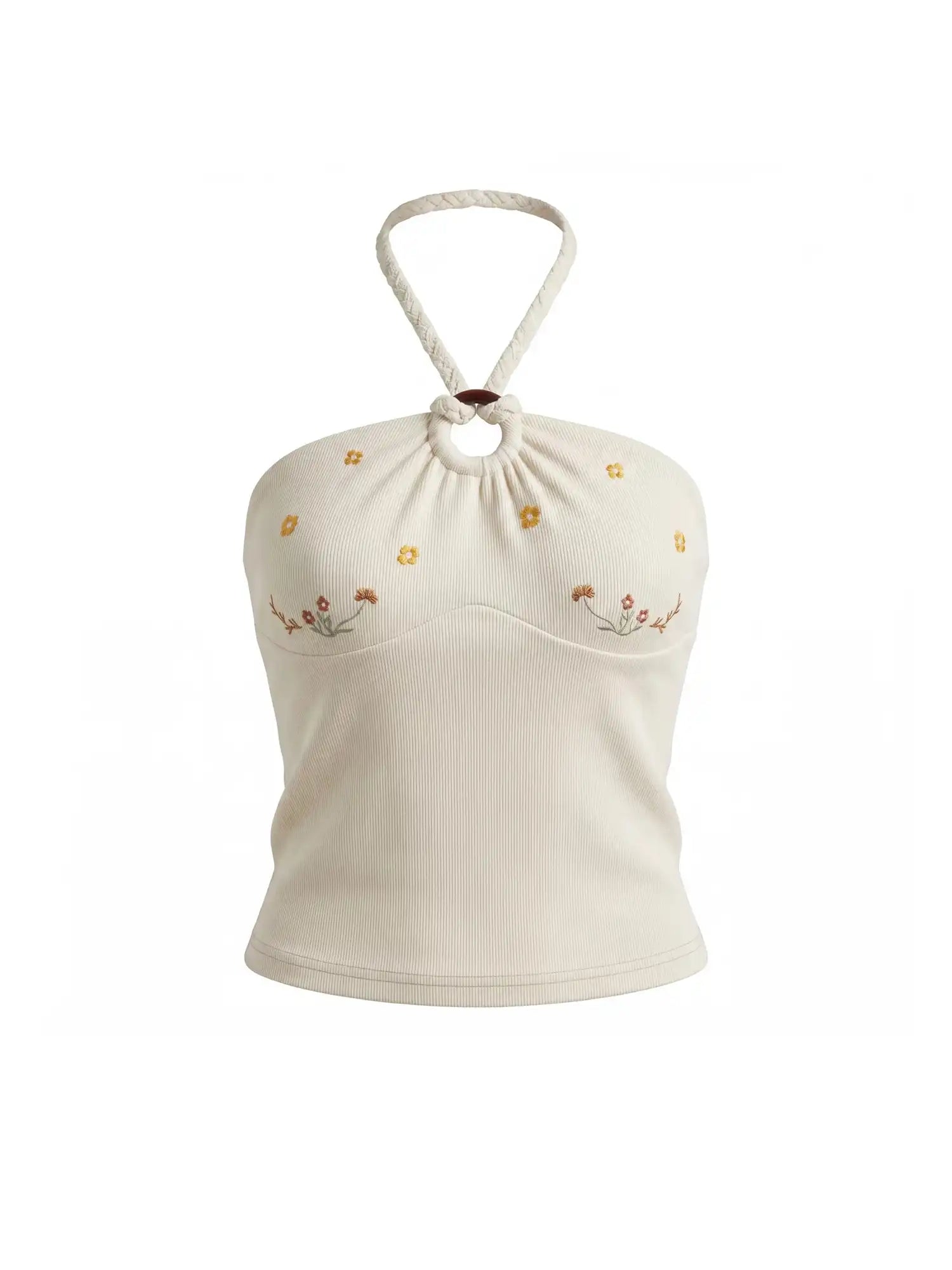 Muse Naps Botanical Embroidered Ribbed Knit Halter Neck Top | Canton Collective