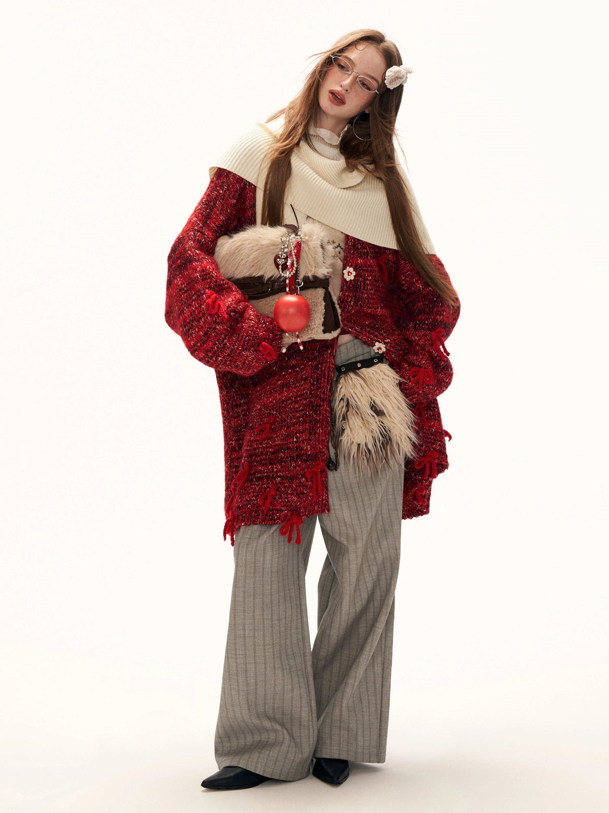 MAMC Bow-Embellished Marled Knit Longline Cardigan | Canton Collective