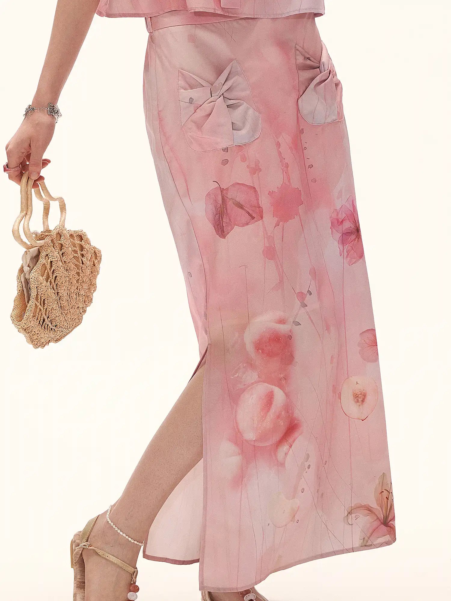 MAMC Bow Knot Pocket Pink Midi Skirt | Canton Collective